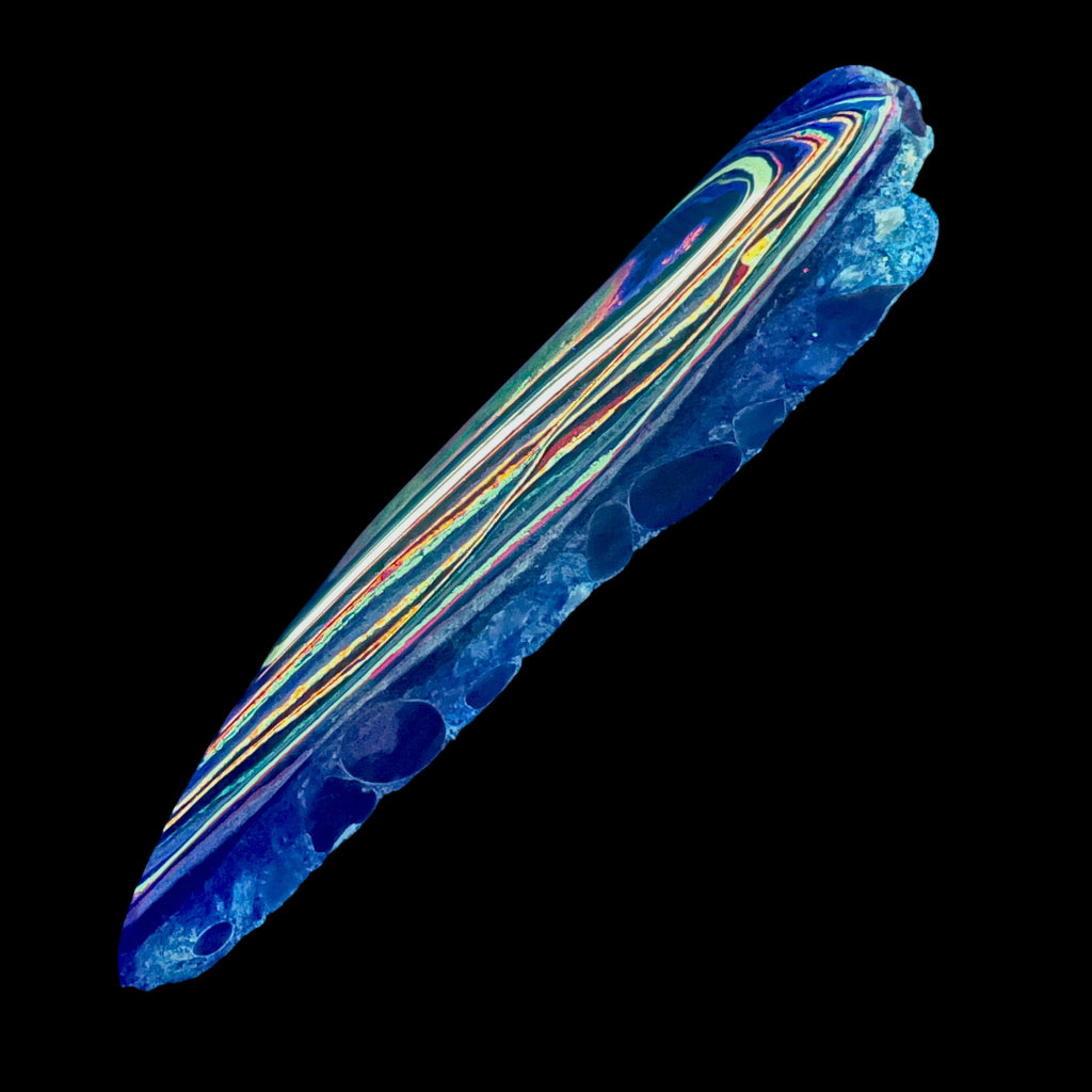 DVH Fluorescent Funkite Polished Face Rough Specimen 91x33x20mm 76g Like Fordite (6639)