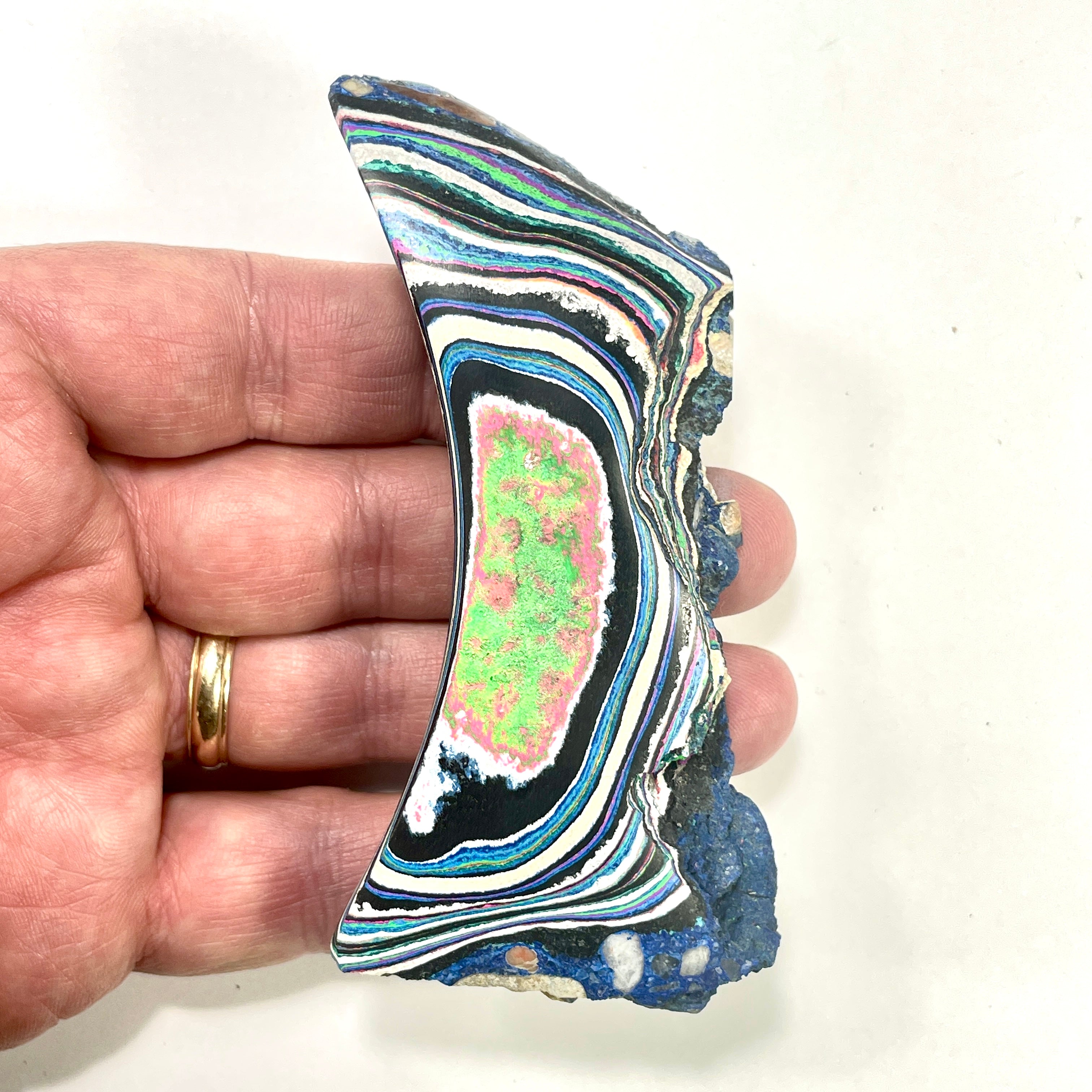 DVH Fluorescent Funkite Polished Face Rough Specimen 91x33x20mm 76g Like Fordite (6639)