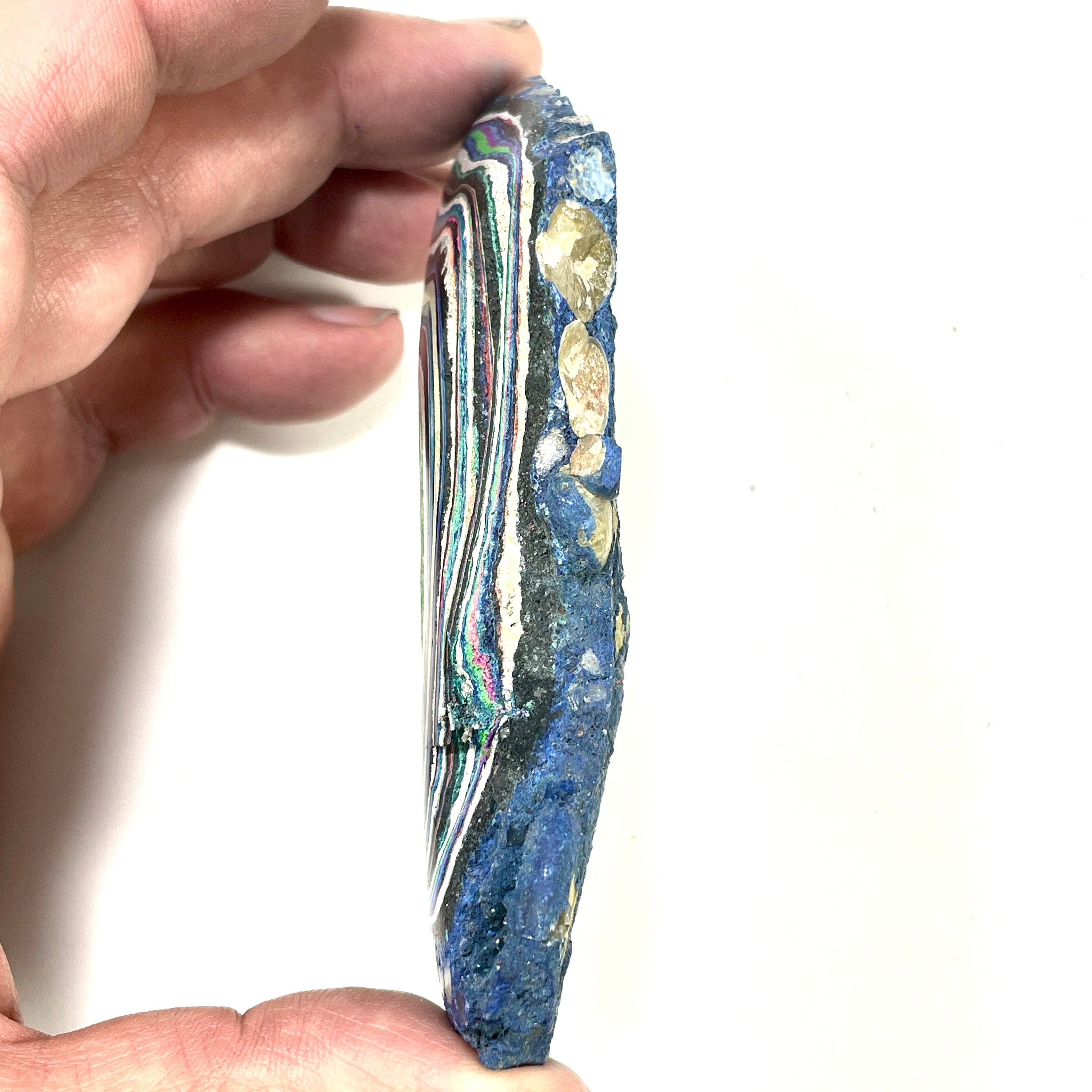 DVH Fluorescent Funkite Polished Face Rough Specimen 91x33x20mm 76g Like Fordite (6639)