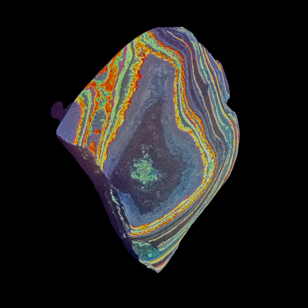 DVH Fluorescent Funkite Polished Face Rough Specimen 80x63x20mm 72g Like Fordite (6640)