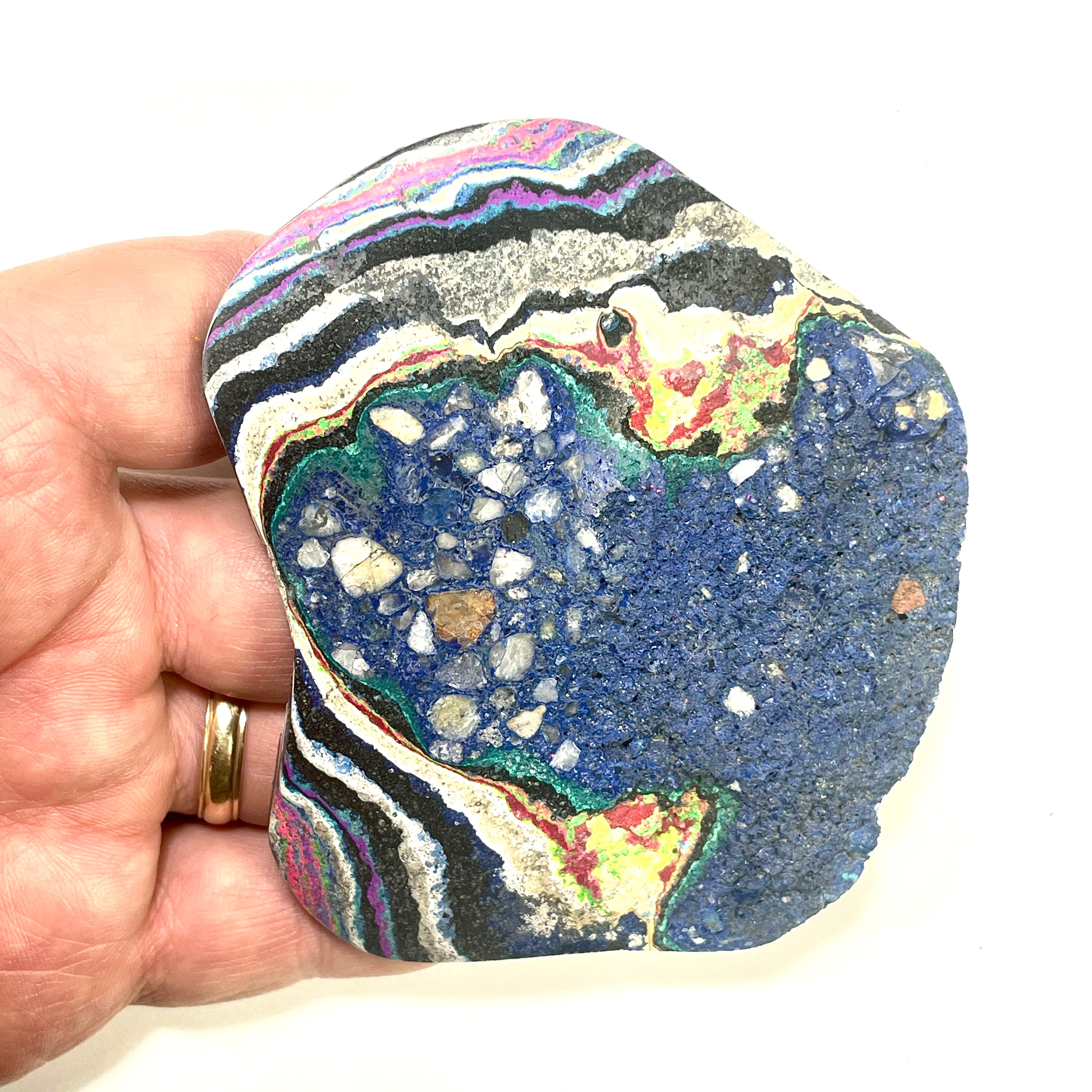 DVH Fluorescent Funkite Polished Face Rough Specimen 90x75x11mm 90g Like Fordite (6641)