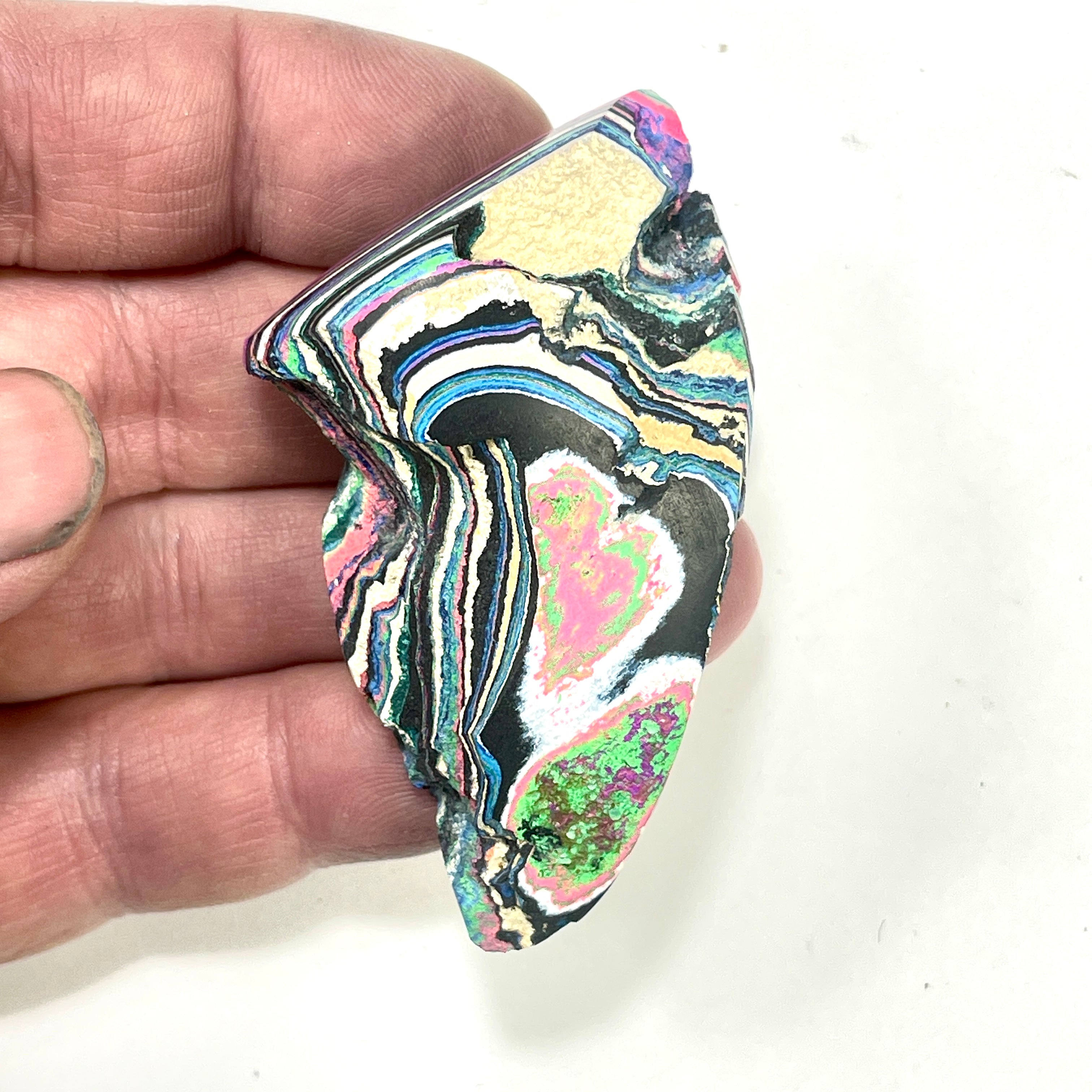 DVH Fluorescent Funkite Polished Face Rough Specimen 70x37x21mm 32g Like Fordite (6642)