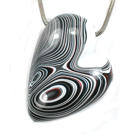 DVH Fordite Sparkly Metallic Freeform Heart Bead Pendant 47x35x19 (5337)