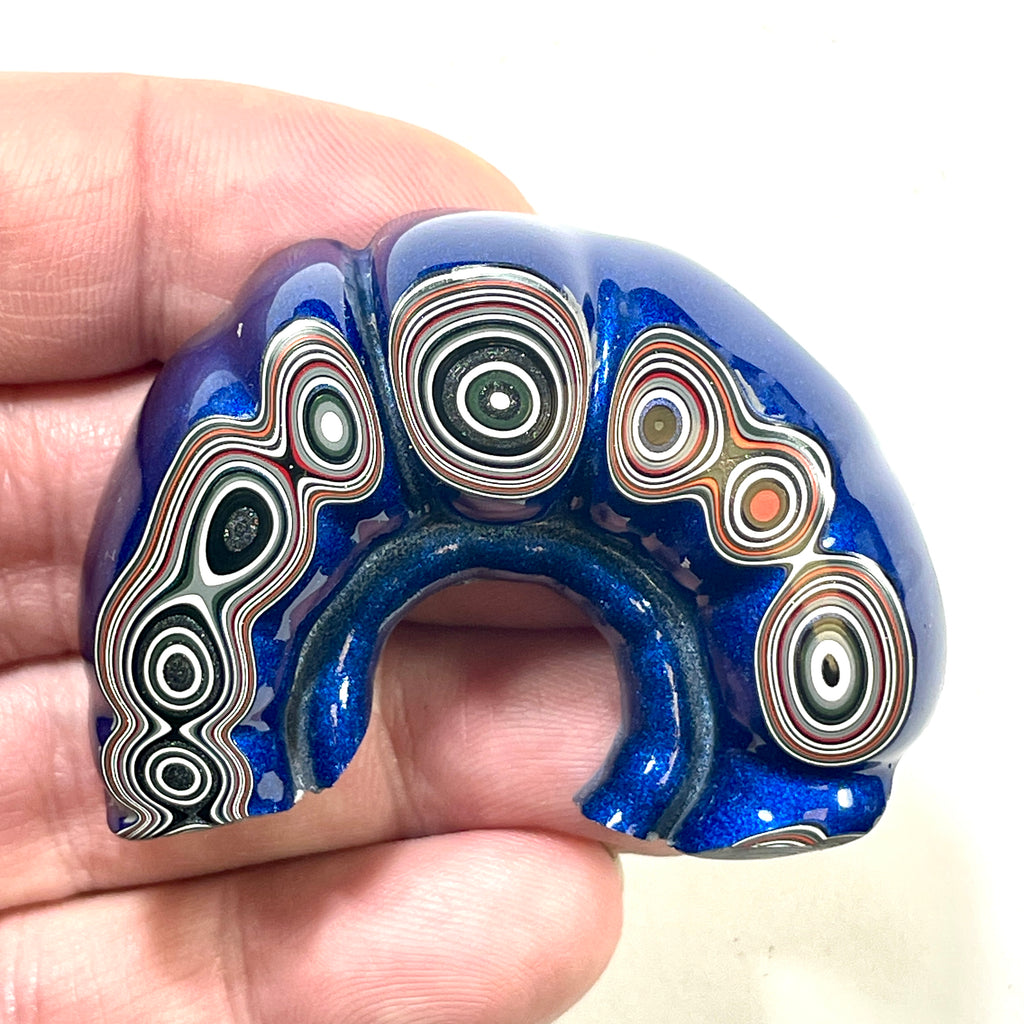 DVH Michigan Fordite Blue Bullseye Rainbow Specimen Polished Face Chv Frd Jp (6192)