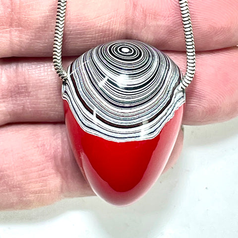 DVH Michigan Fordite Red Drip Bead Pendant Chv Frd Jp 43x23x22mm (6218)
