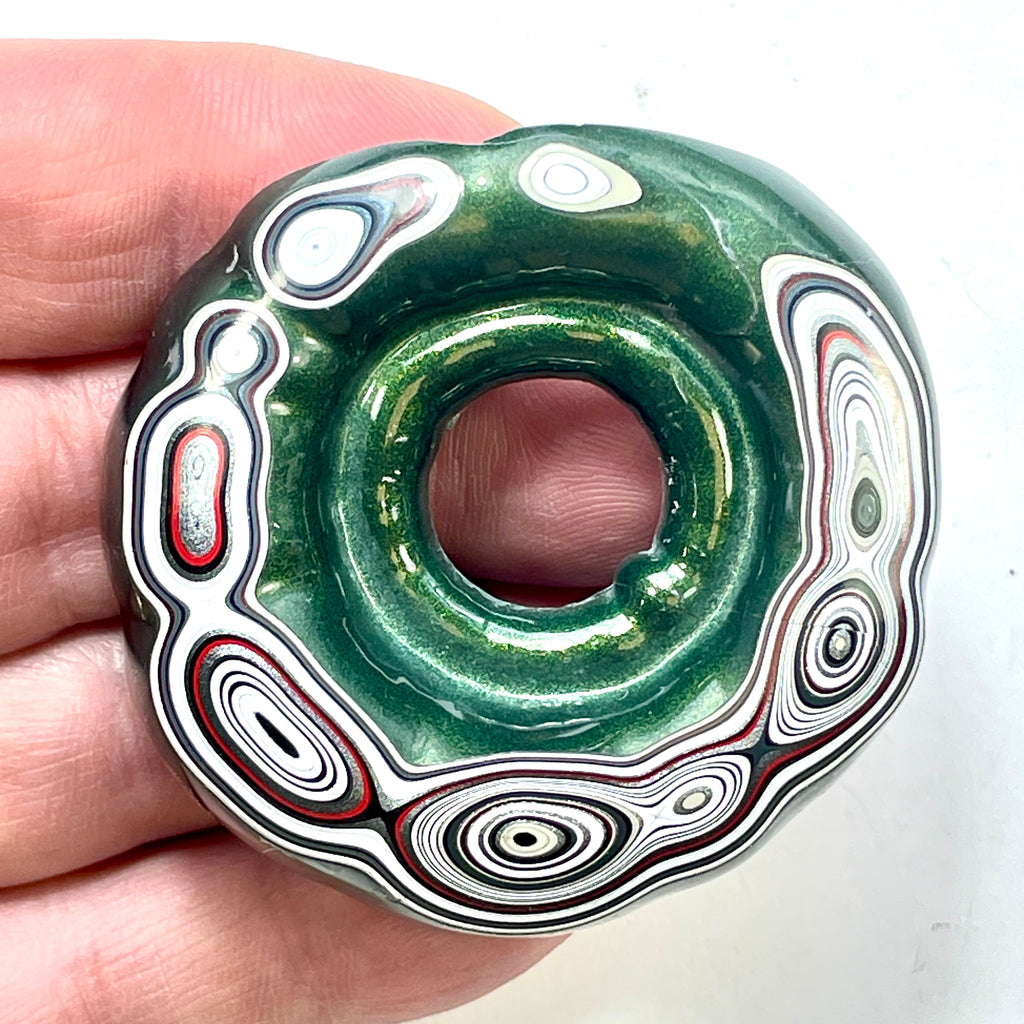DVH Michigan Green Fordite Rare Buck Hole Donut Specimen Polished Chv Frd Jp (6219)