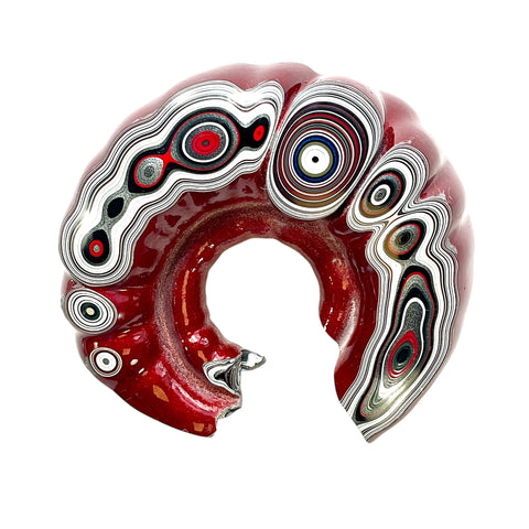 DVH Michigan Red Fordite Rare 1/2 Buck Hole Donut Specimen Polished Chv Frd Jp (6222)