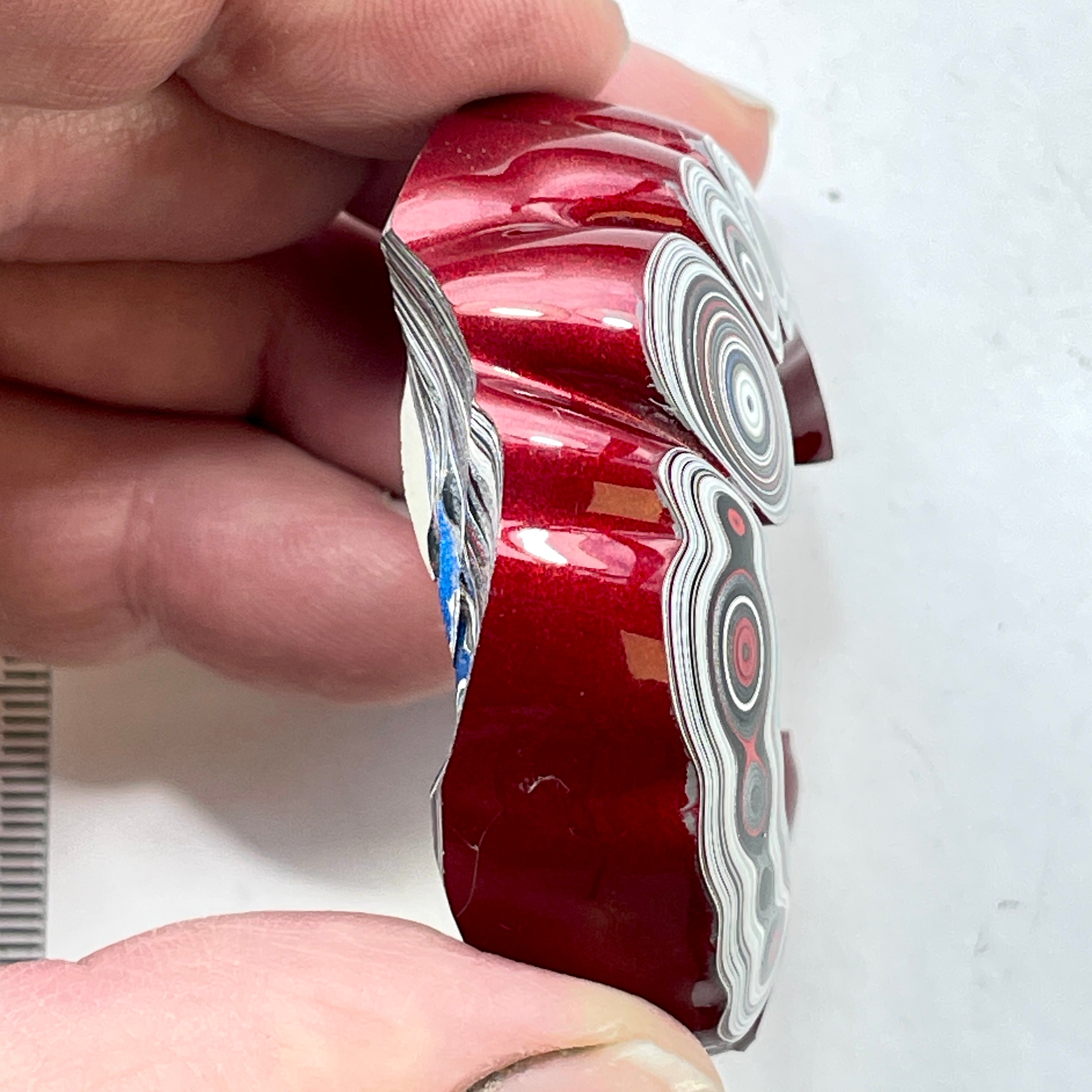DVH Michigan Red Fordite Rare 1/2 Buck Hole Donut Specimen Polished Chv Frd Jp (6222) - DVHdesigns