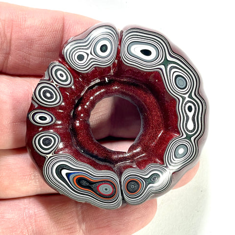 DVH Michigan Red Fordite Rare Buck Hole Donut Specimen Polished Chv Frd Jp (6234)