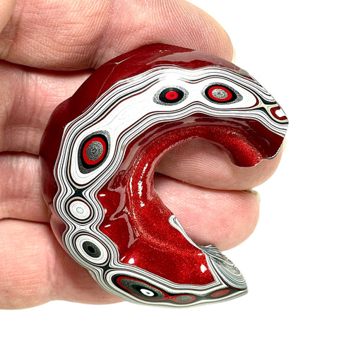 DVH Michigan Red Fordite 1/2 Buck Hole Donut Specimen Polished Face Chv Frd Jp (6235)