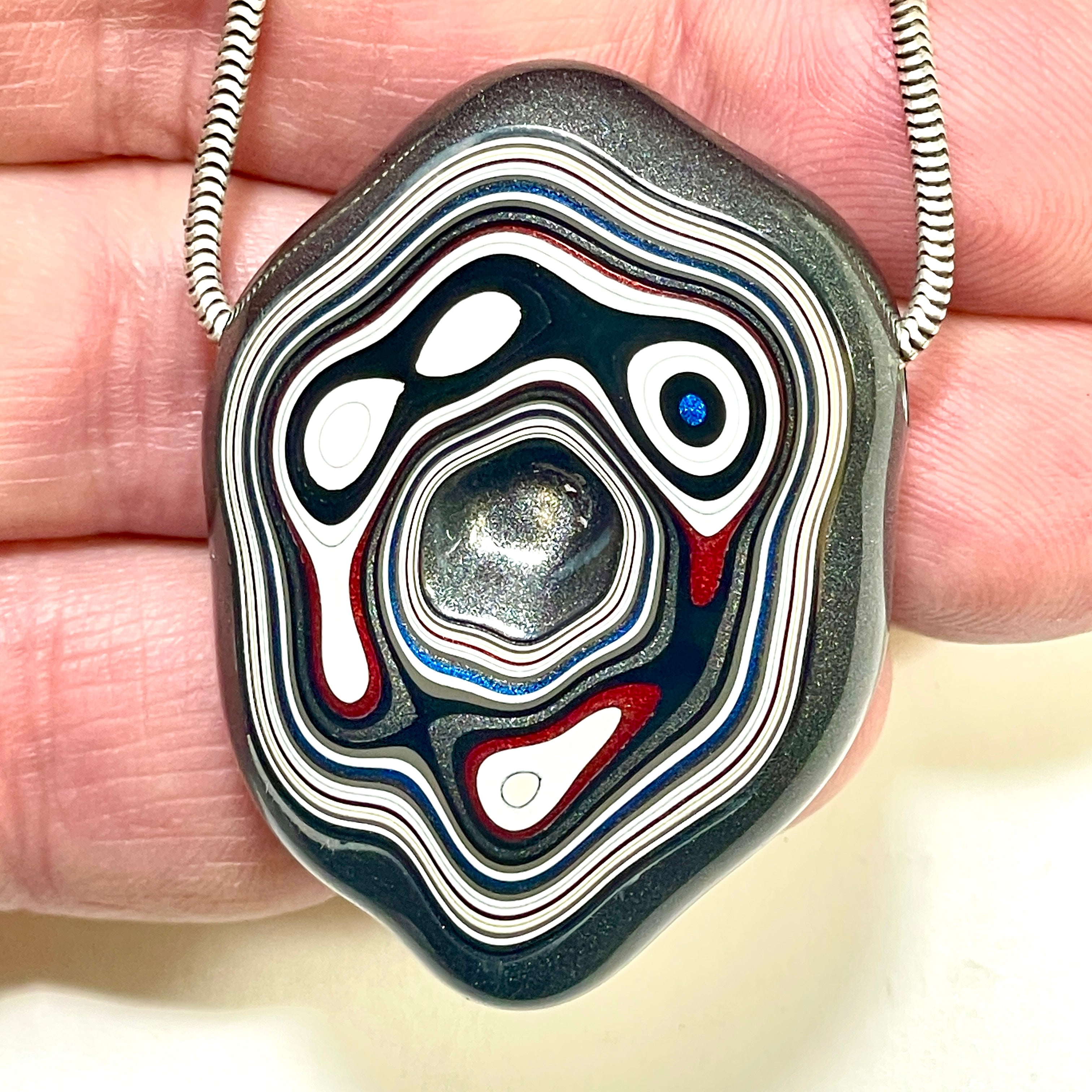 DVH Rare Michigan Fordite Hex Bolt Bead Pendant Chv Frd Jp 41x31x12mm (6310) - DVHdesigns