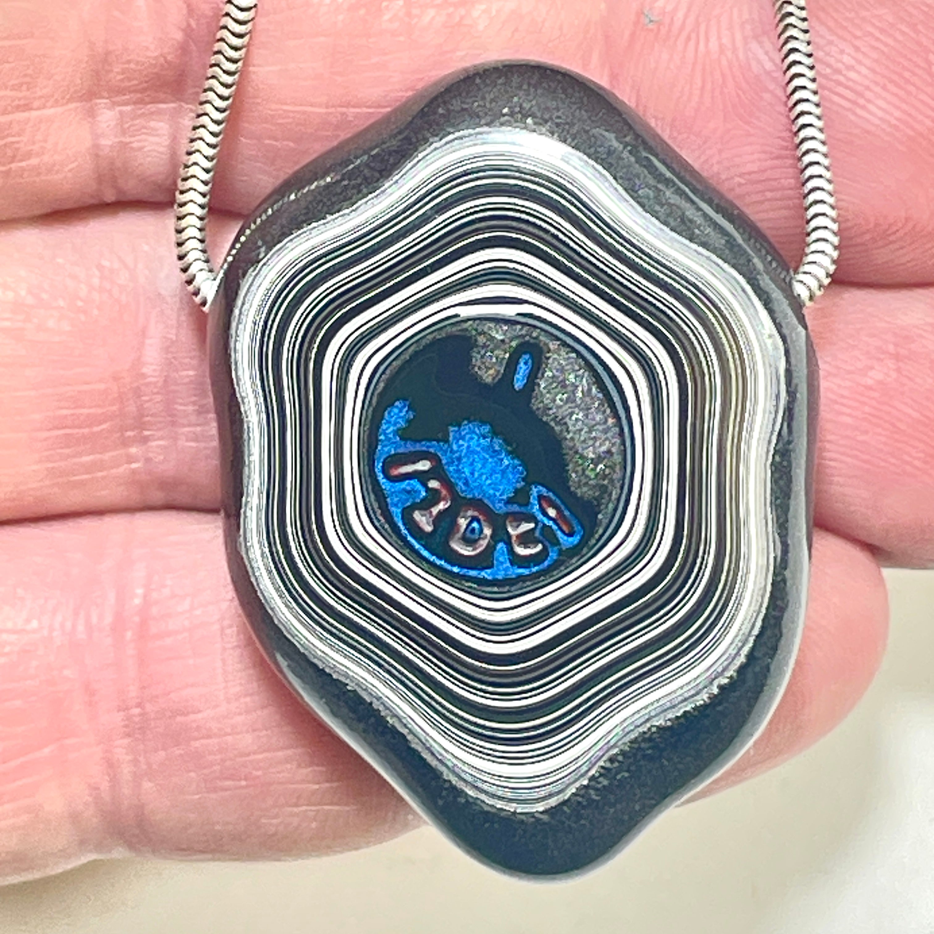 DVH Rare Michigan Fordite Hex Bolt Bead Pendant Chv Frd Jp 41x31x12mm (6310) - DVHdesigns