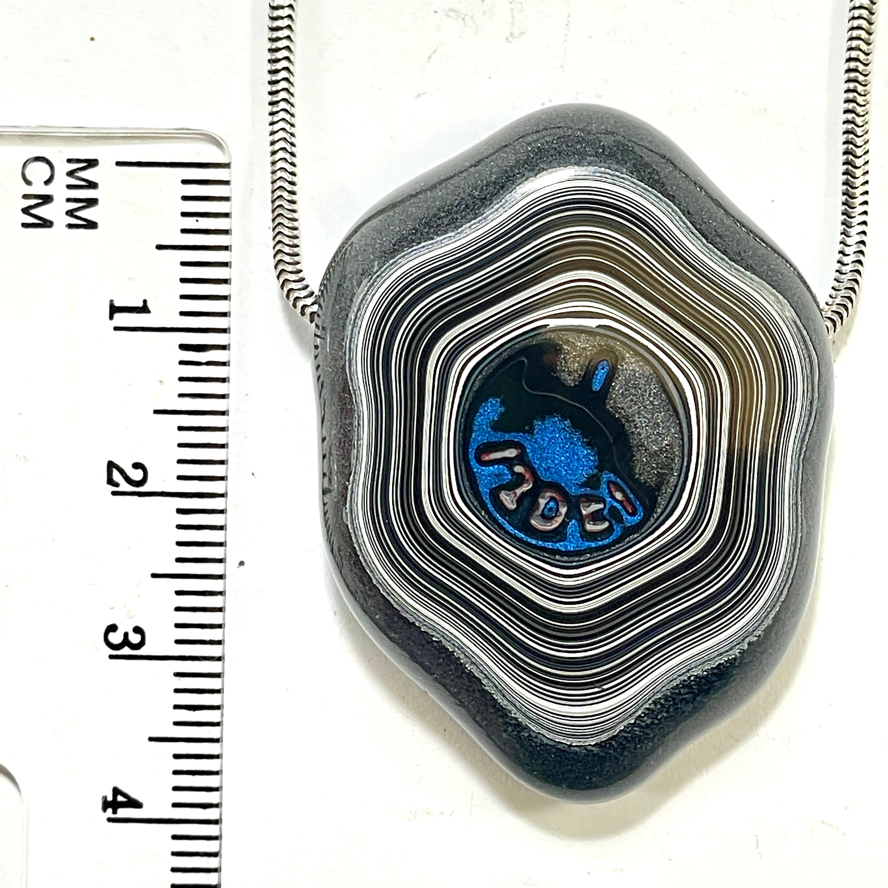 DVH Rare Michigan Fordite Hex Bolt Bead Pendant Chv Frd Jp 41x31x12mm (6310) - DVHdesigns