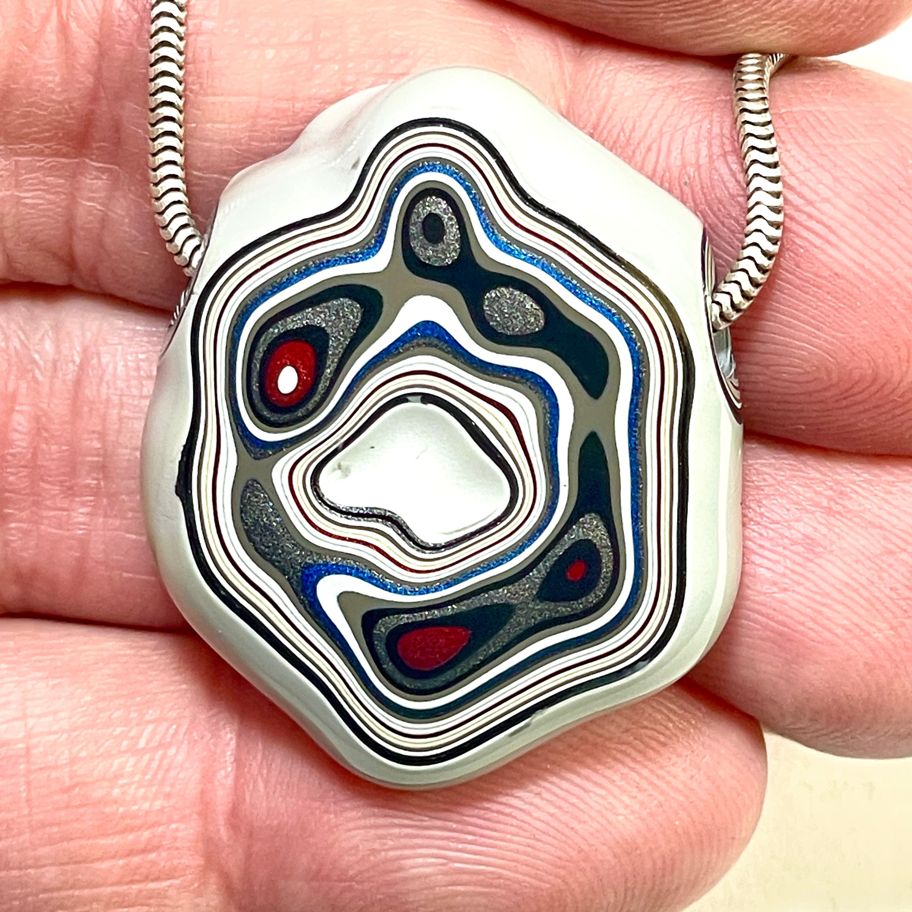 DVH Rare Michigan Fordite Hex Bolt Bead Pendant Chv Frd Jp 33x28x8mm (6311) - DVHdesigns