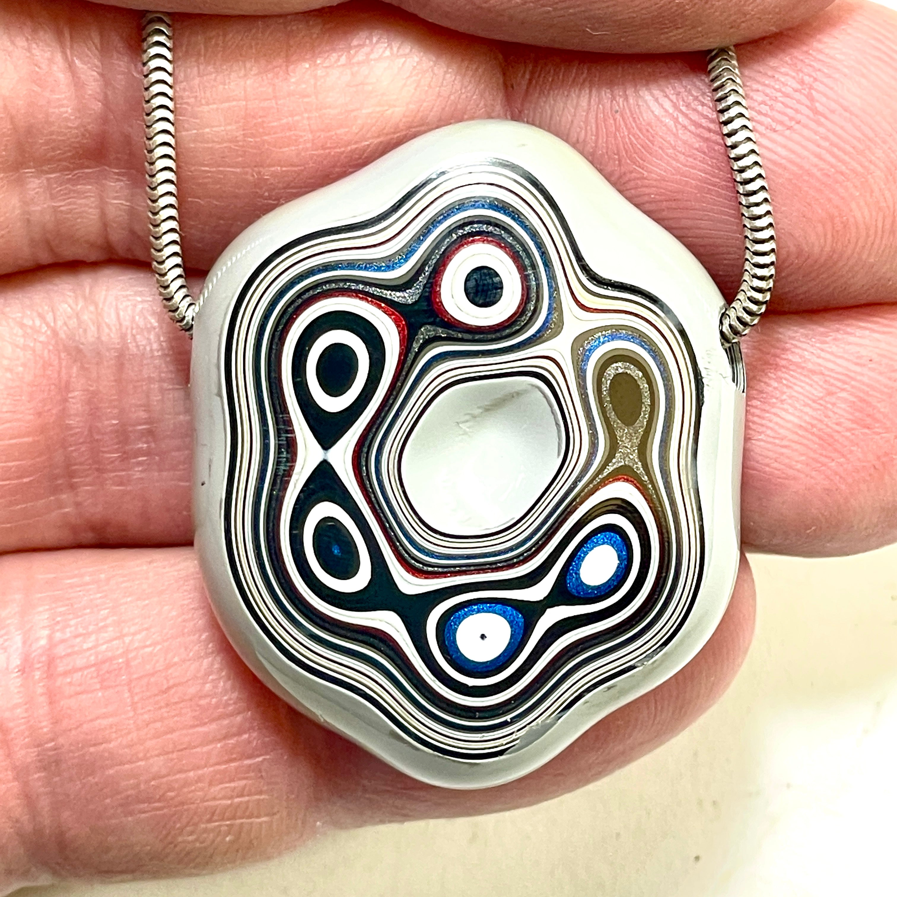 DVH Rare Michigan Fordite Hex Bolt Bead Pendant Chv Frd Jp 36x30x11mm (6312) - DVHdesigns