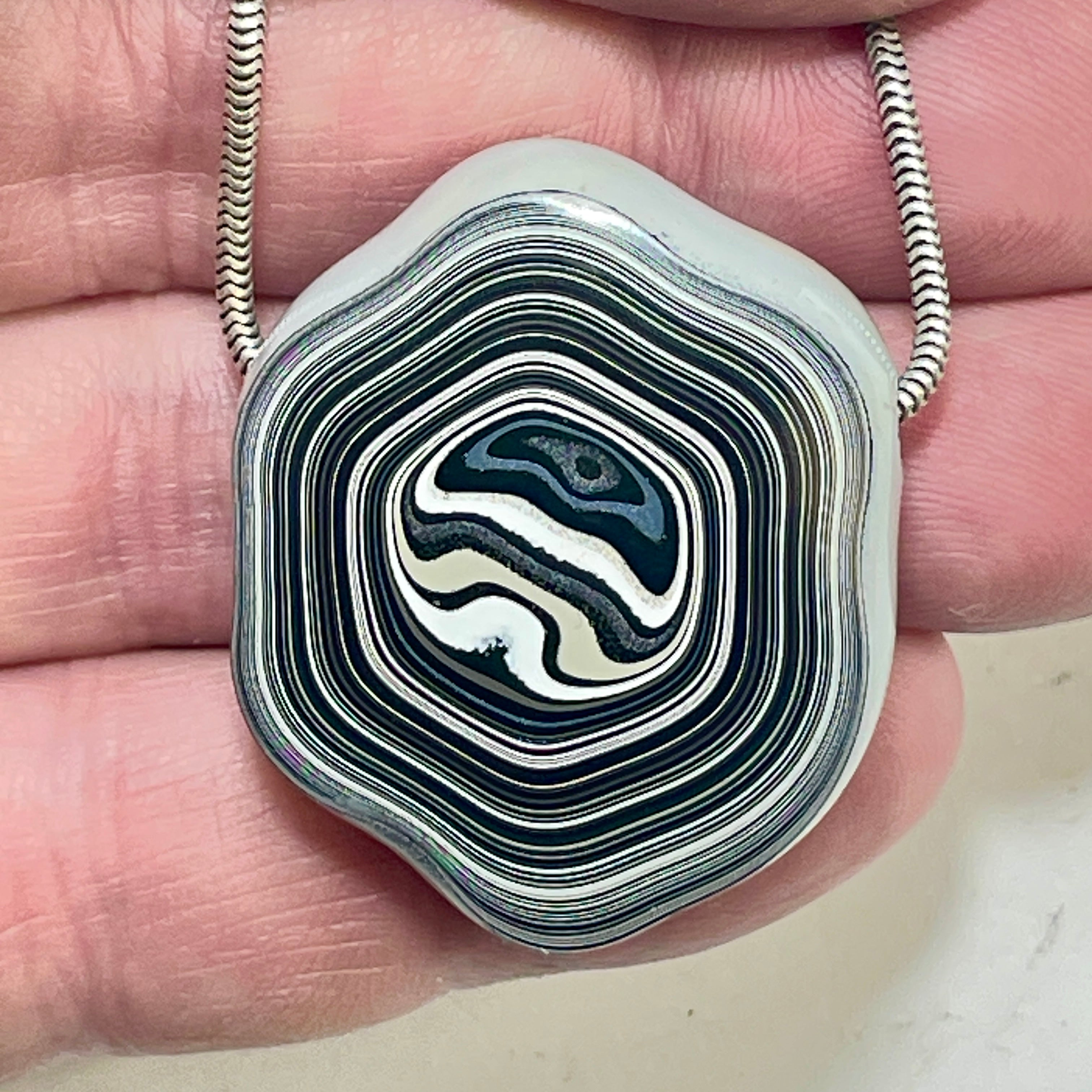 DVH Rare Michigan Fordite Hex Bolt Bead Pendant Chv Frd Jp 36x30x11mm (6312) - DVHdesigns