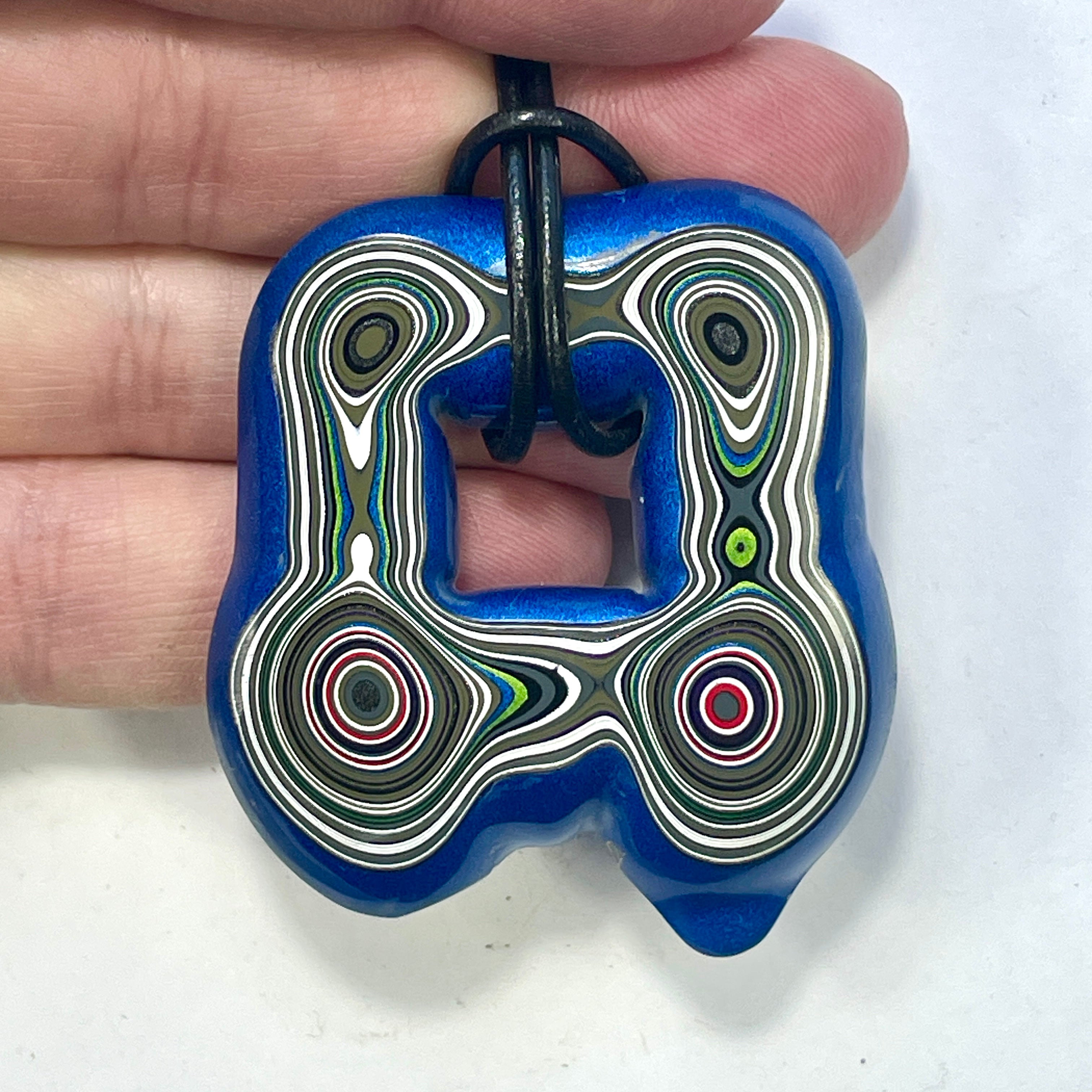 DVH Rare Michigan Blue Fordite Square Buck Hole Donut Bead Pendant Chv Frd Jp 54x47x7mm (6316) - DVHdesigns