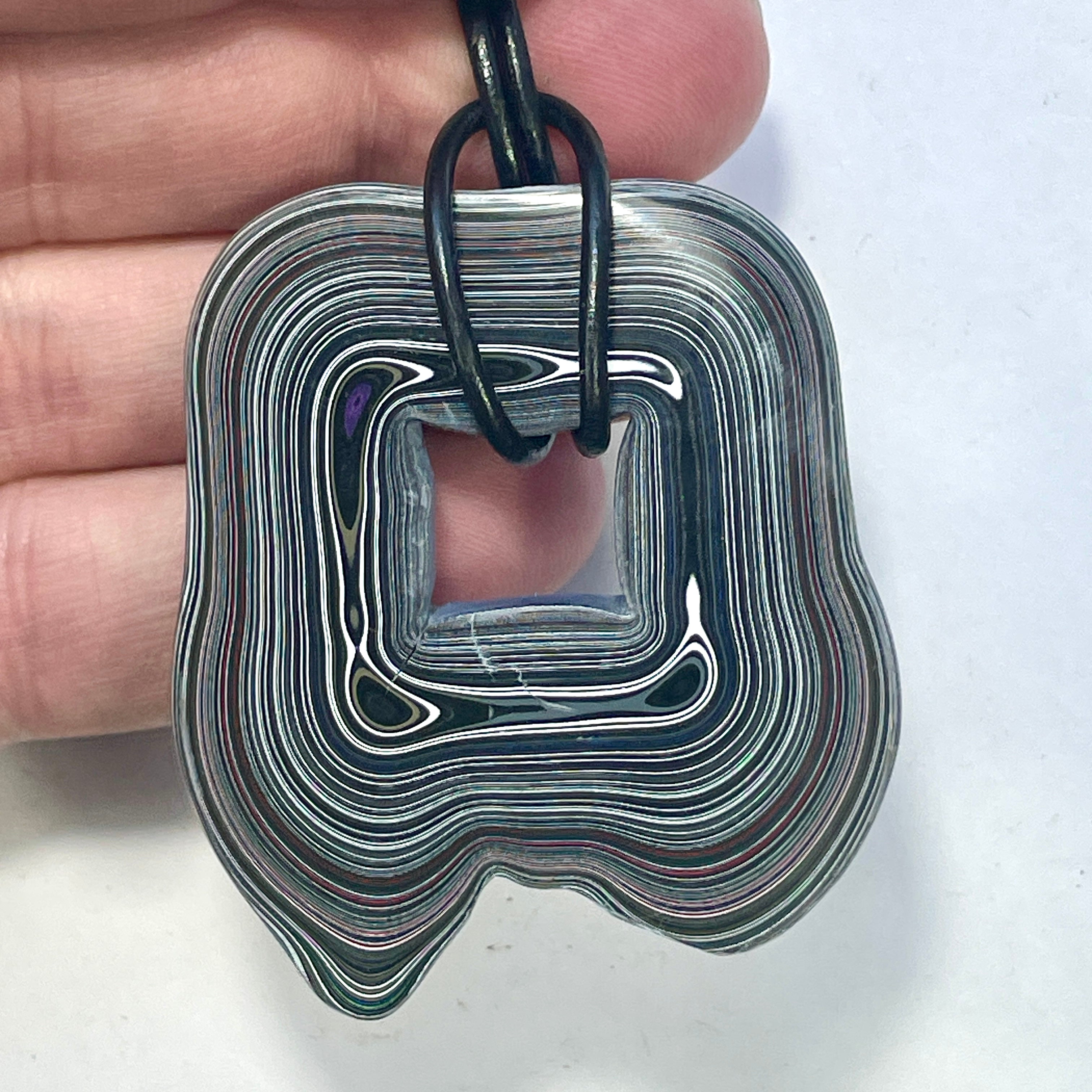 DVH Rare Michigan Blue Fordite Square Buck Hole Donut Bead Pendant Chv Frd Jp 54x47x7mm (6316) - DVHdesigns