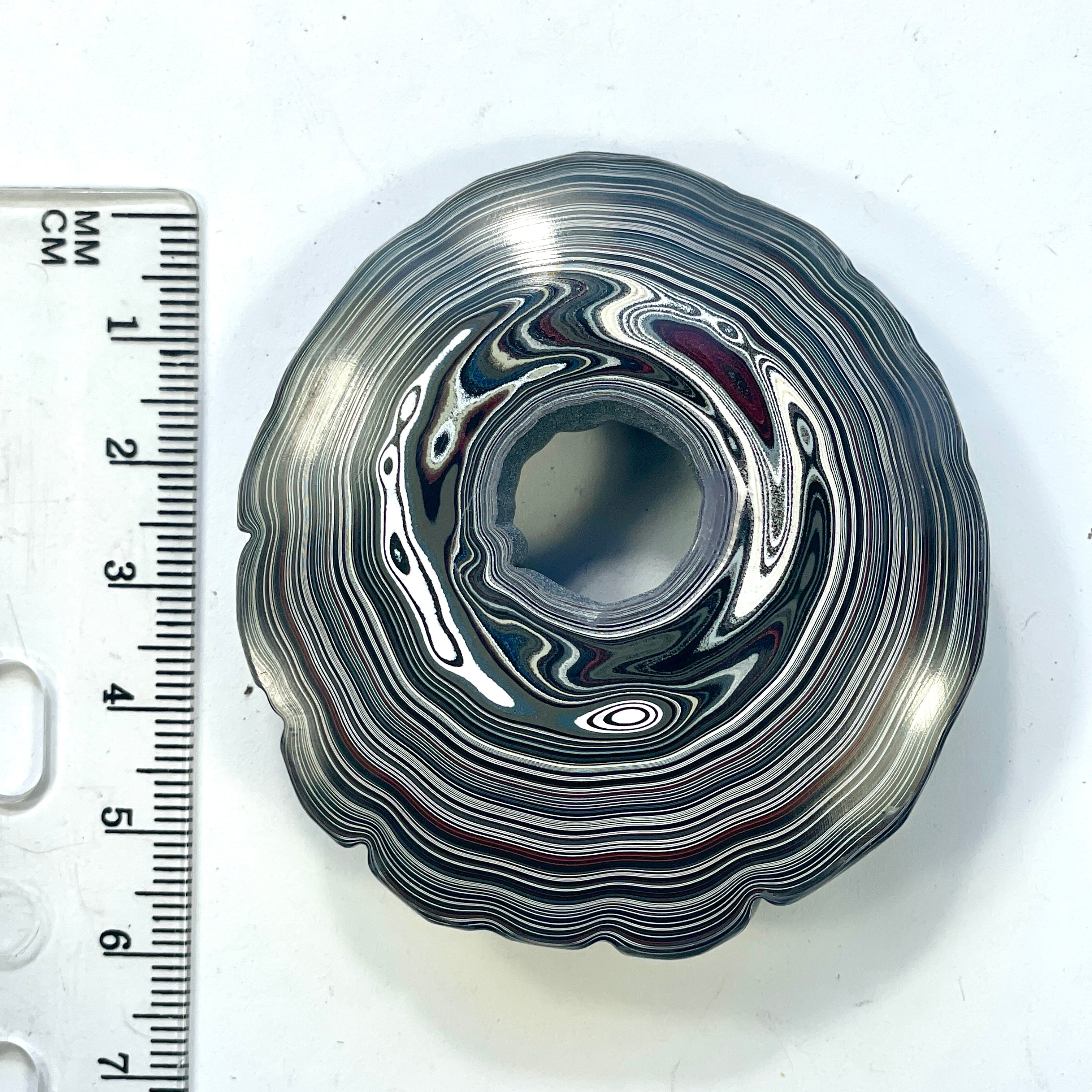 DVH Rare Michigan 15 Bulls Eye Fordite Buck Hole Donut Bead Pendant Chv Frd Jp 62x58x14mm (6317) - DVHdesigns