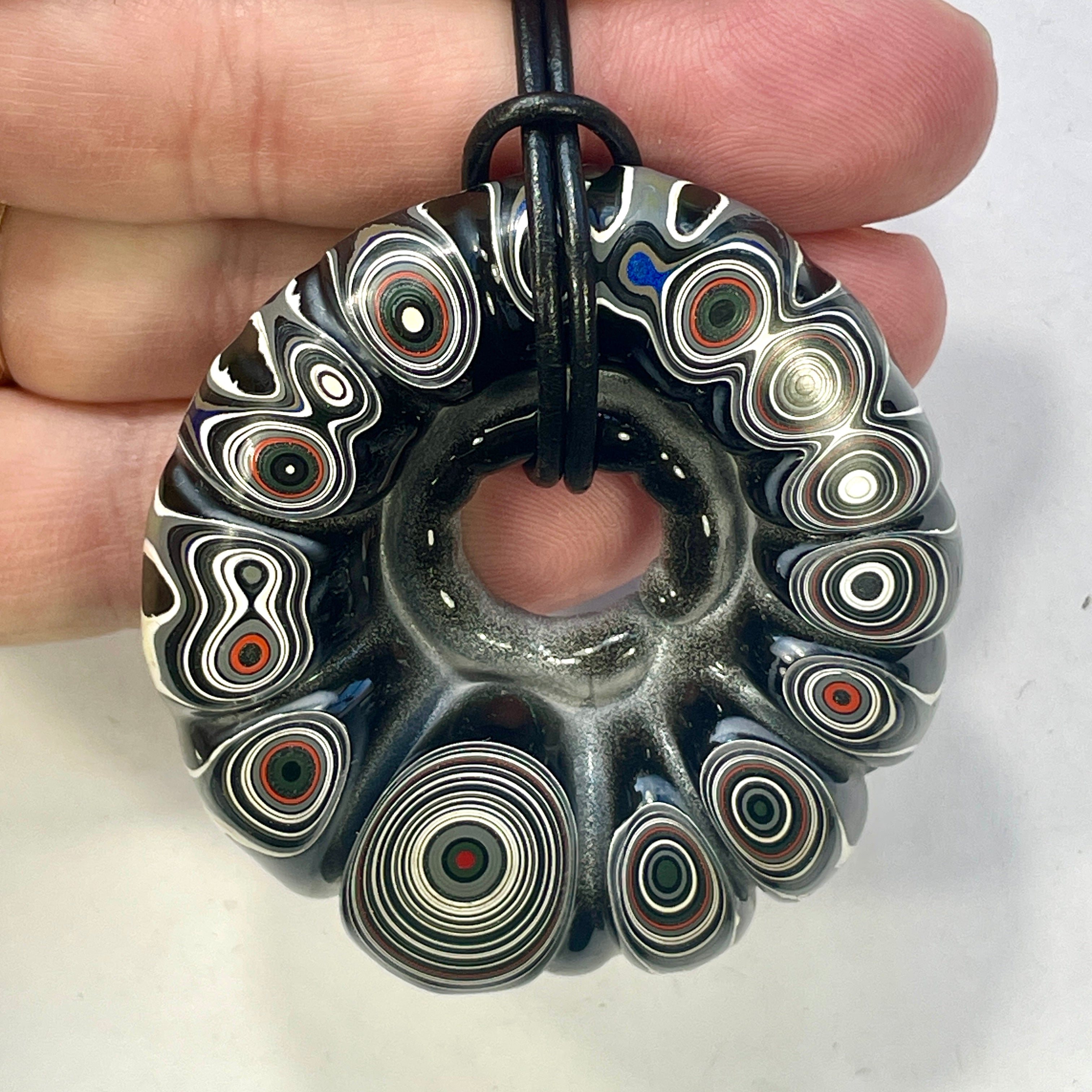 DVH Rare Michigan 15 Bulls Eye Fordite Buck Hole Donut Bead Pendant Chv Frd Jp 62x58x14mm (6317) - DVHdesigns