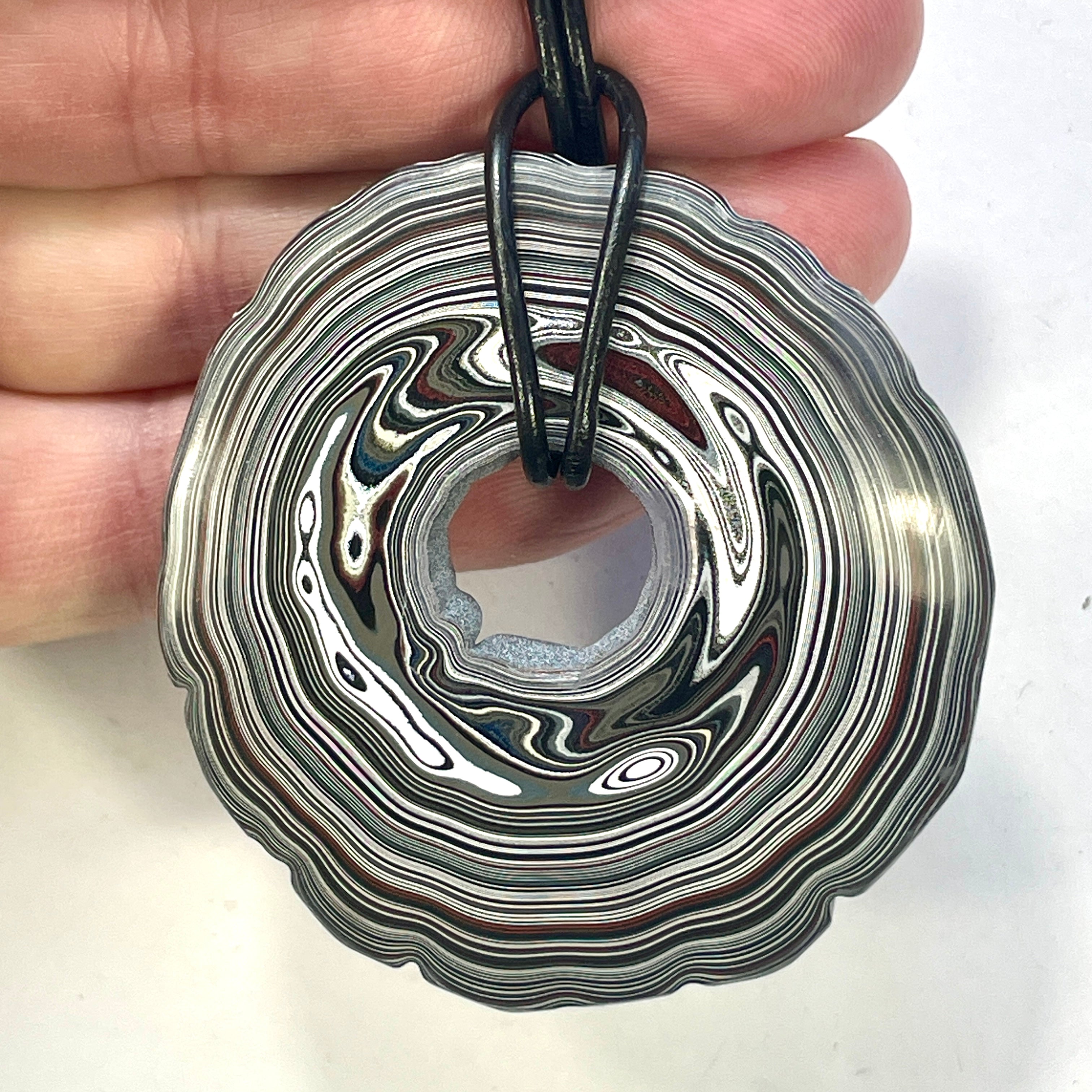 DVH Rare Michigan 15 Bulls Eye Fordite Buck Hole Donut Bead Pendant Chv Frd Jp 62x58x14mm (6317) - DVHdesigns