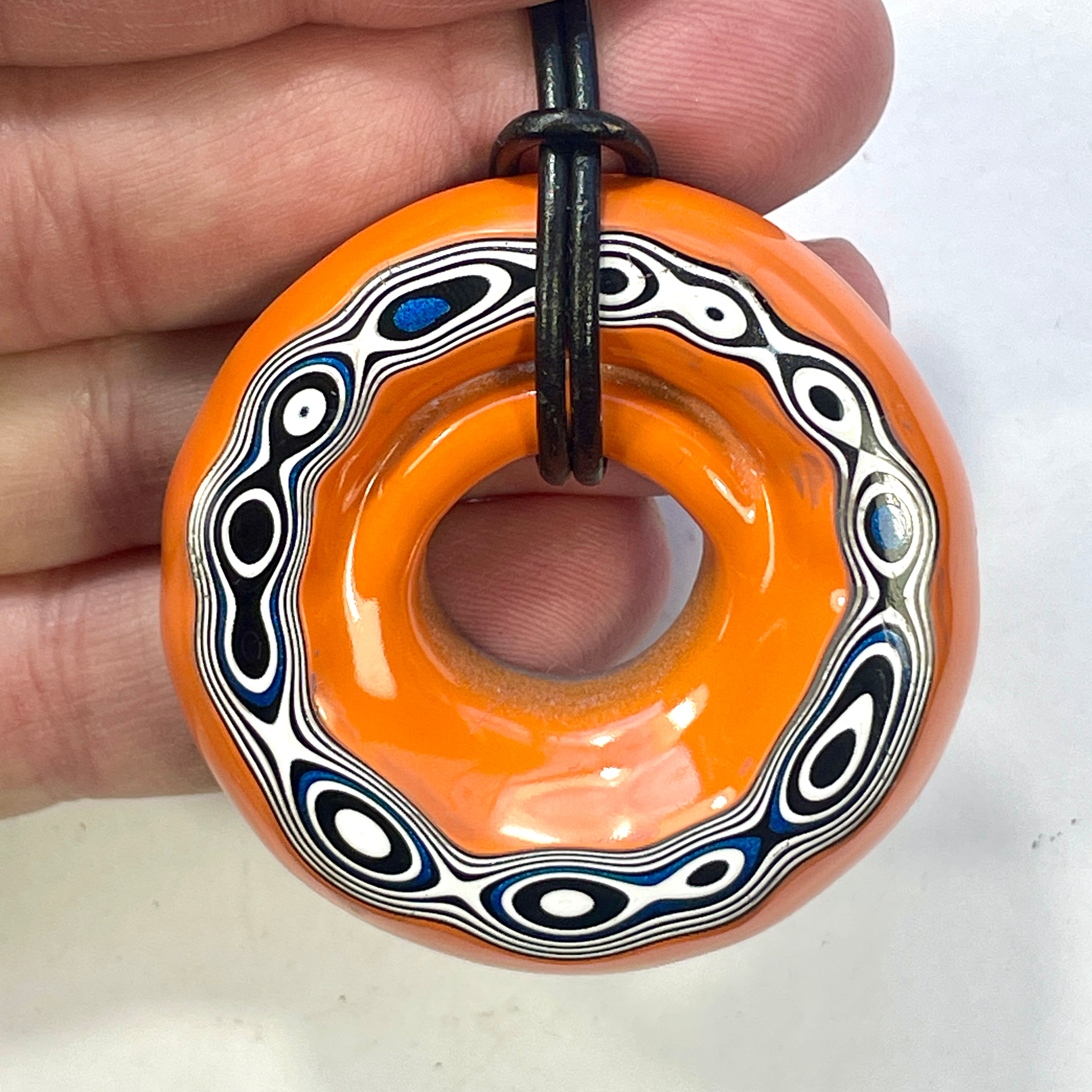 DVH Rare Michigan Jeep Joose Orange Fordite Buck Hole Donut Bead Pendant 53mm Rd x 11 (6318) - DVHdesigns