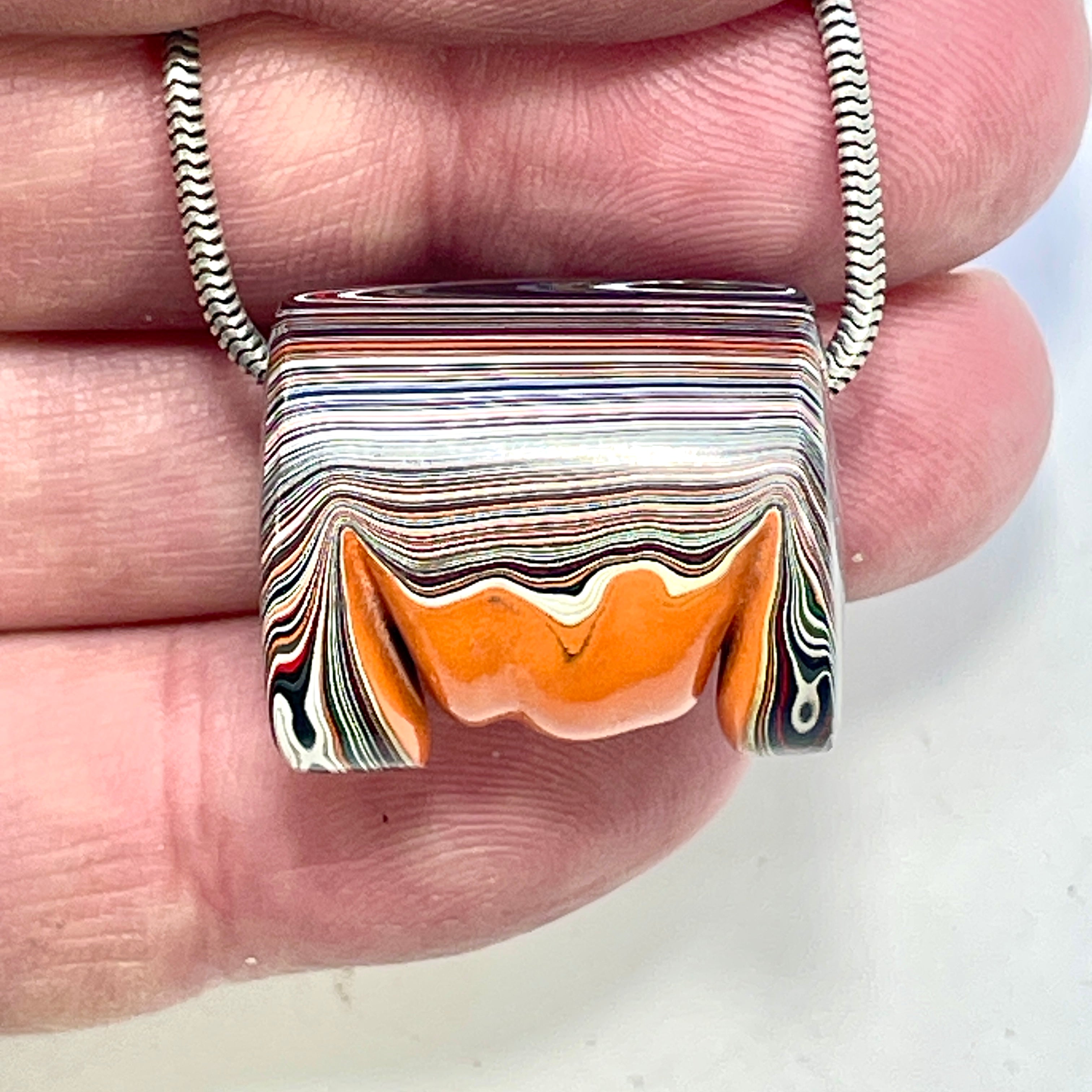 DVH Michigan Jeep Joose Orange Fordite Unique Barrel Bead Pendant 24x20x19mm (6321) - DVHdesigns