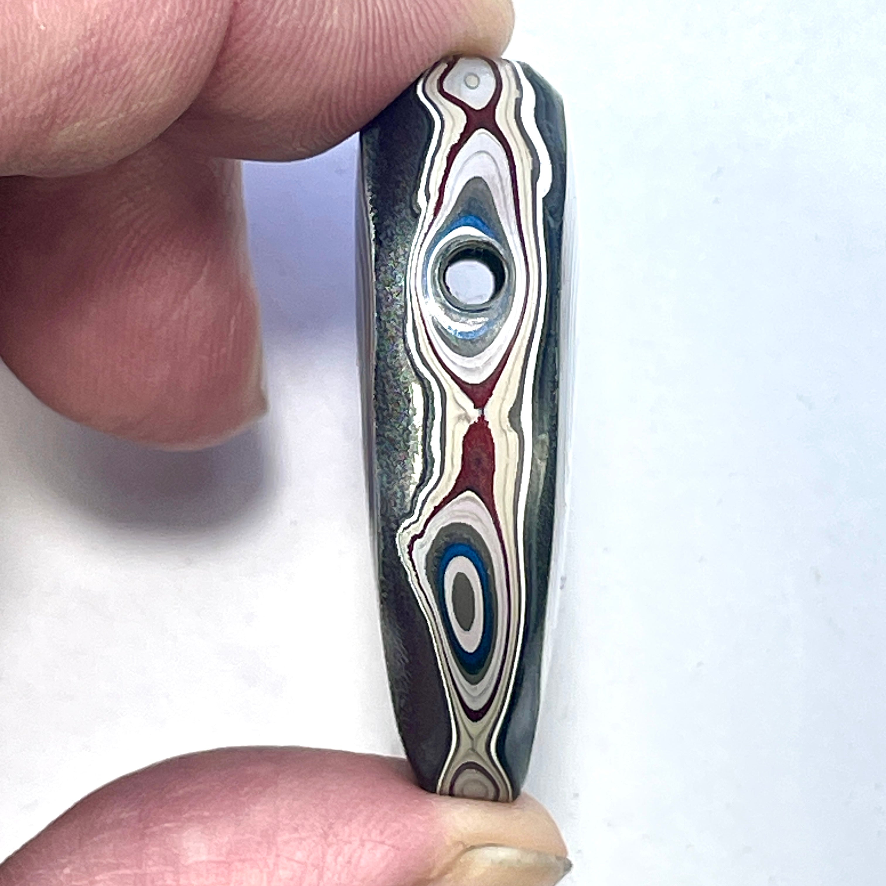 DVH Rare Michigan Fordite Hex Bolt Bead Pendant Chv Frd Jp 43x31x13mm (6322) - DVHdesigns