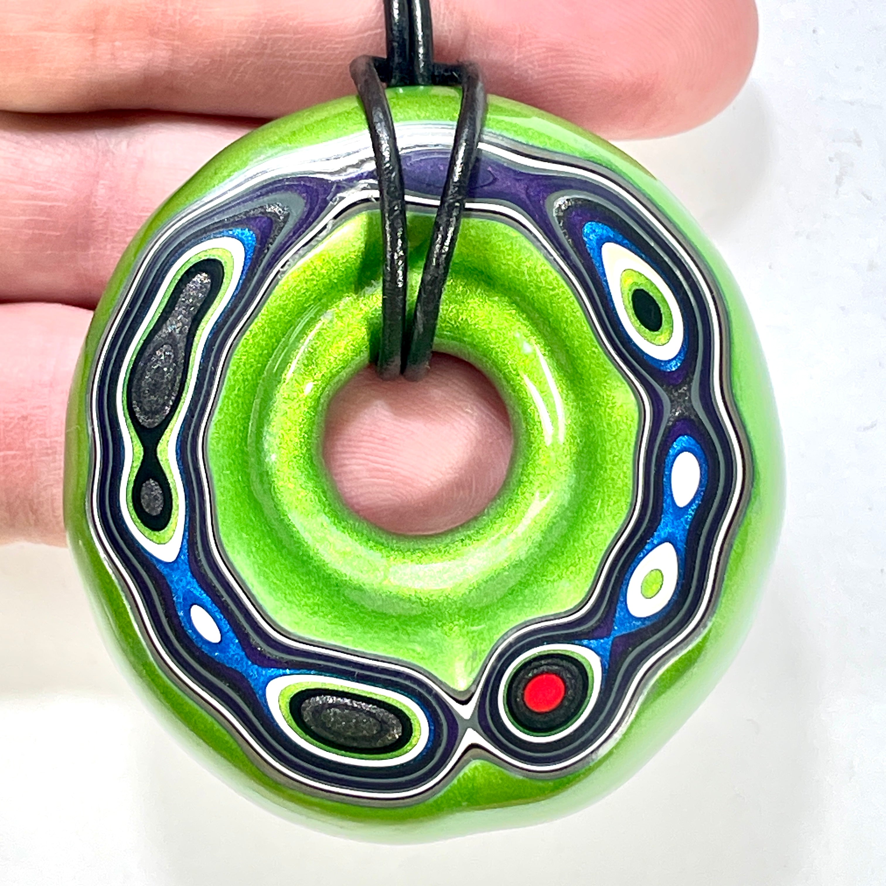 DVH Rare Michigan Jeep Mojito Green Fordite Buck Hole Donut Bead Pendant 58mm Rd x 13  (6337) - DVHdesigns