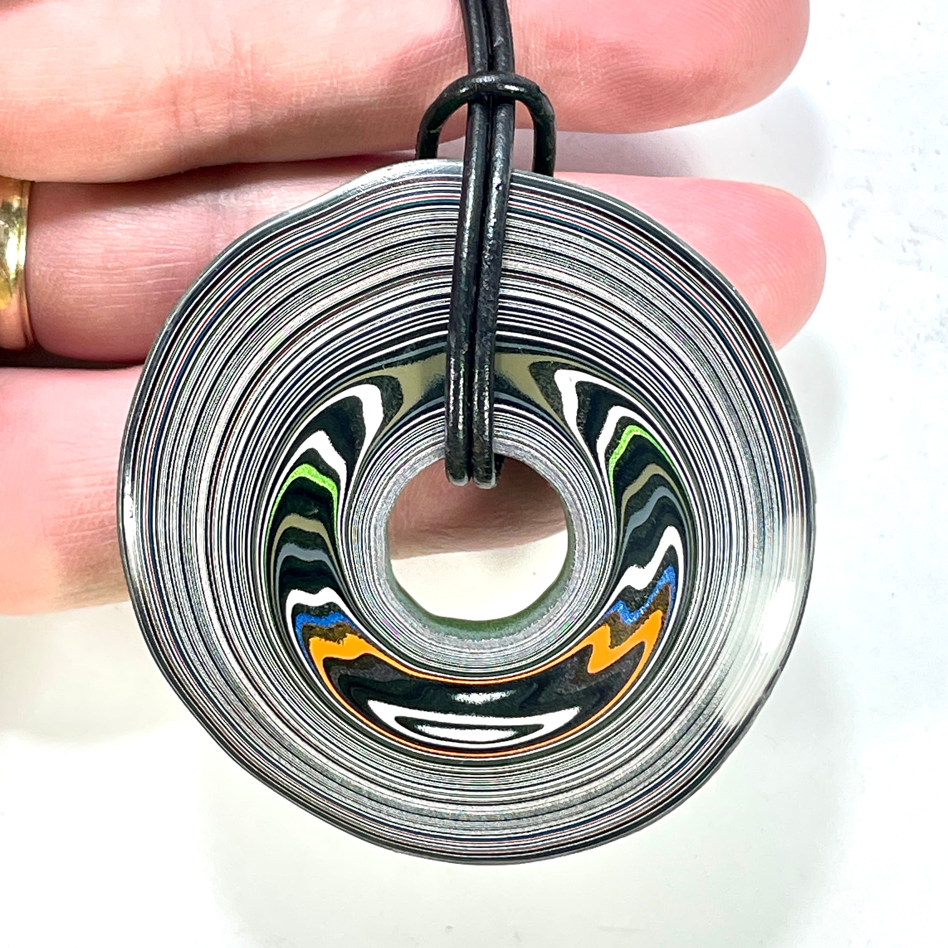 DVH Rare Michigan Jeep Mojito Green Fordite Buck Hole Donut Bead Pendant 58mm Rd x 13  (6337) - DVHdesigns