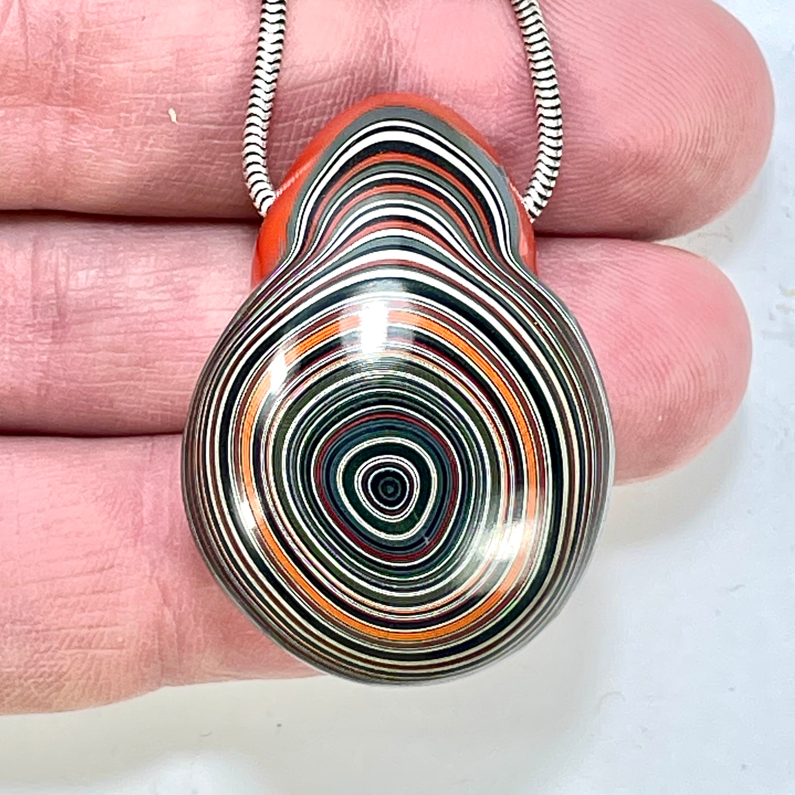 DVH Michigan Fordite Orange Bead Pendant Chv Frd Jp (6339) - DVHdesigns