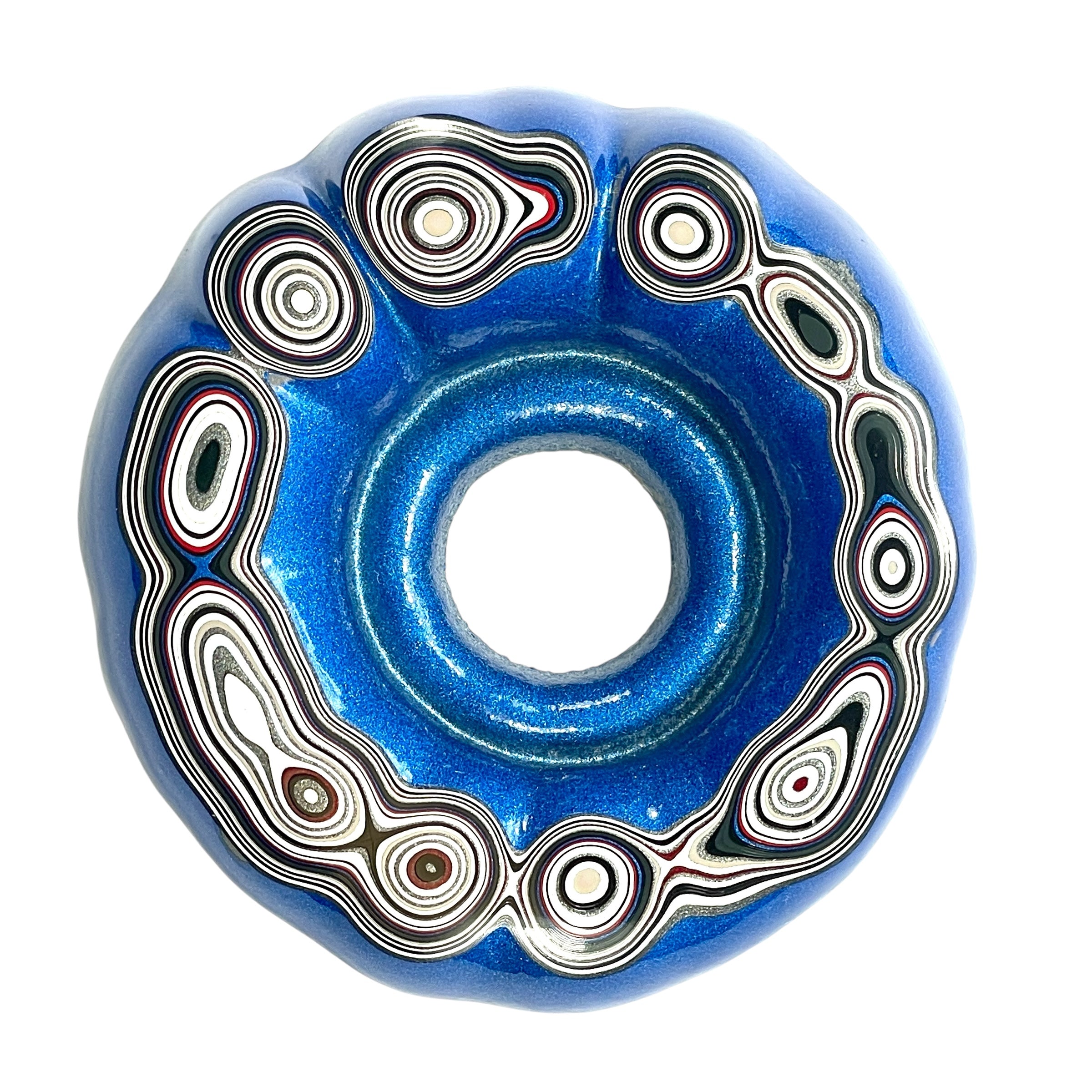 DVH Rare Michigan Blue Fordite Buck Hole Donut Bead Pendant Chv Frd Jp 58mm Rd x 13 (6380) - DVHdesigns
