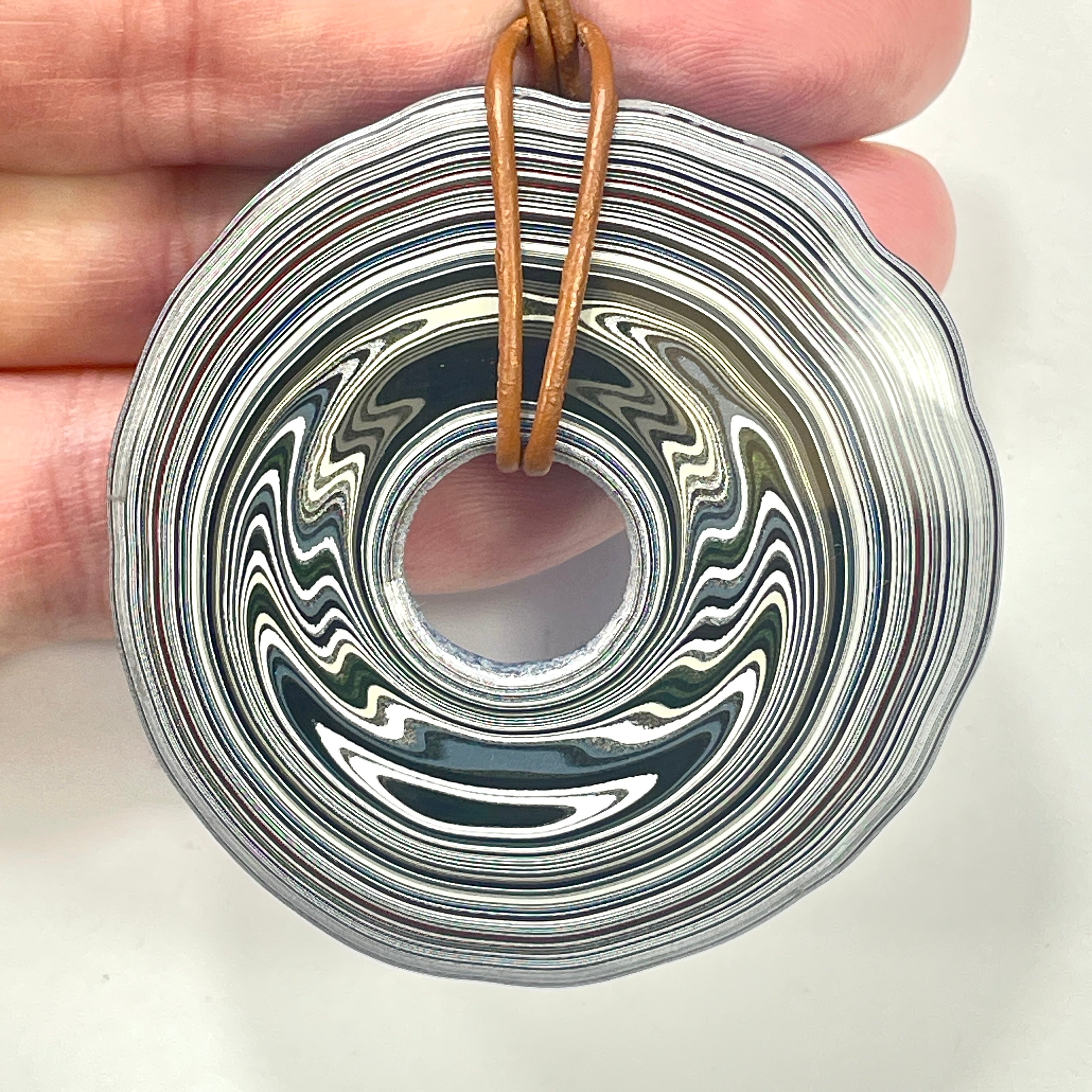 DVH Rare Michigan Blue Fordite Buck Hole Donut Bead Pendant Chv Frd Jp 58mm Rd x 13 (6380) - DVHdesigns