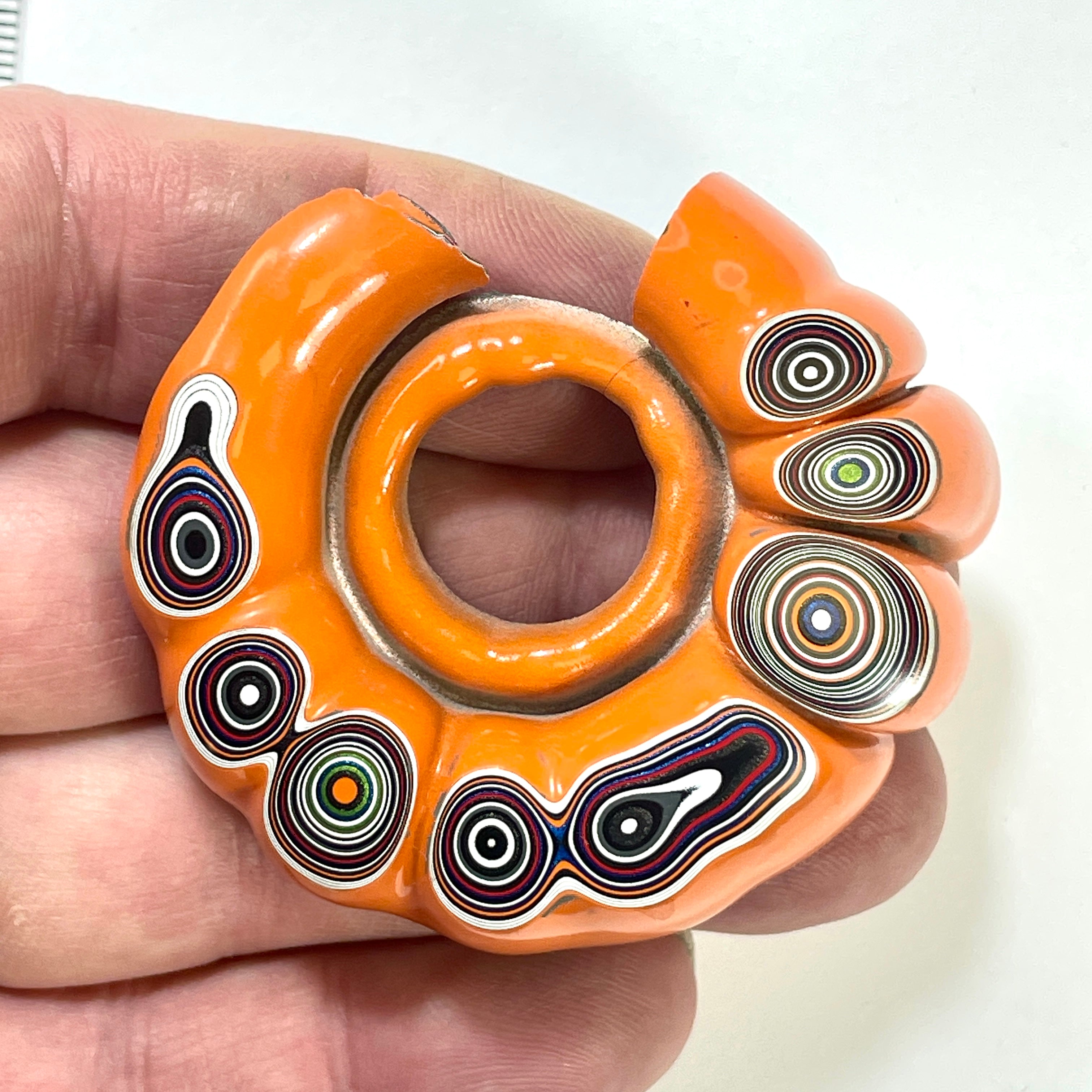 DVH Fordite Specimen Joose Orange Donut Buck Hole Polished Face Michigan Jp (6485) - DVHdesigns