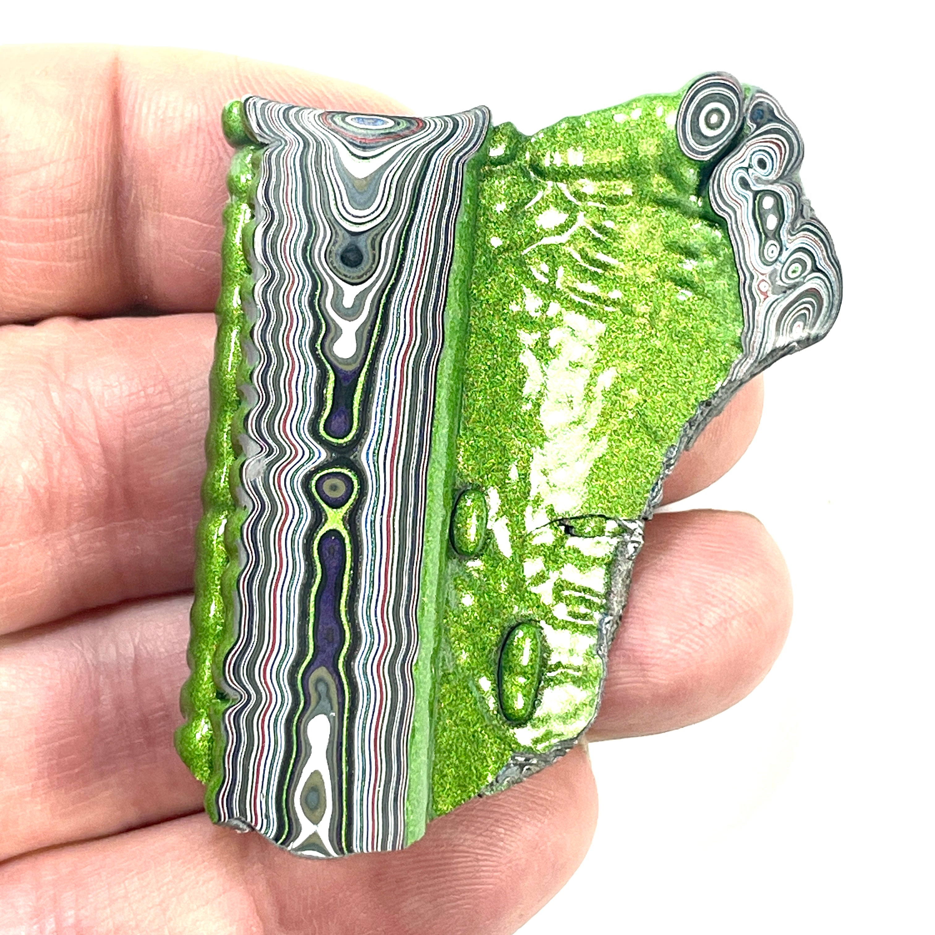 DVH Fordite Specimen Mojito Green Polished Face Michigan Jp (6486)