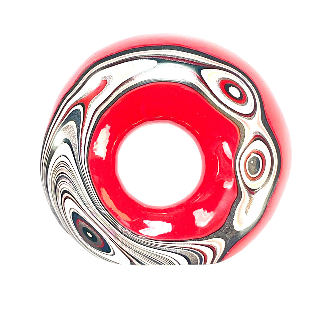 DVH Fordite Specimen Red Donut Buck Hole Polished Face Michigan Chv Frd Jp (6488) - DVHdesigns