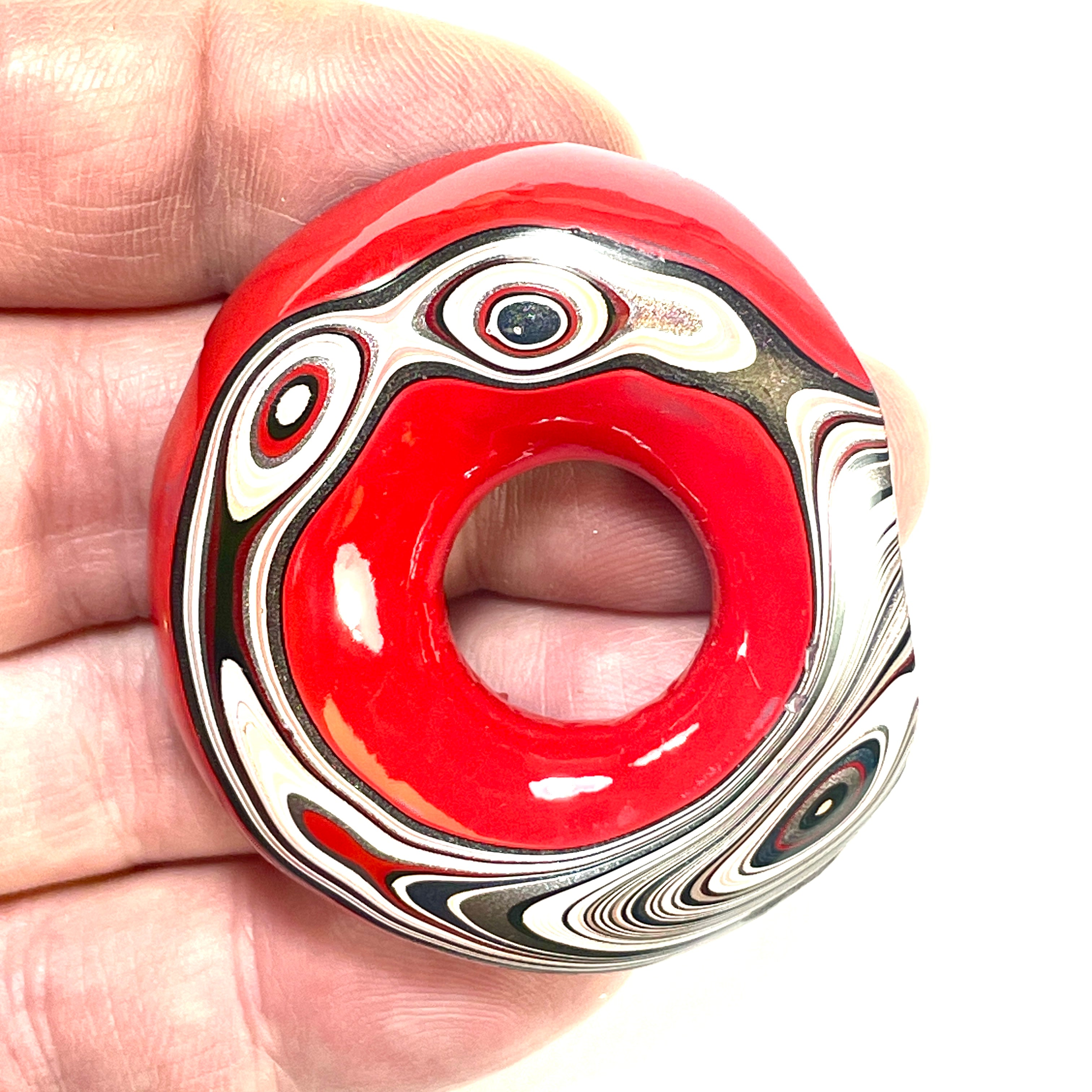 DVH Fordite Specimen Red Donut Buck Hole Polished Face Michigan Chv Frd Jp (6488) - DVHdesigns