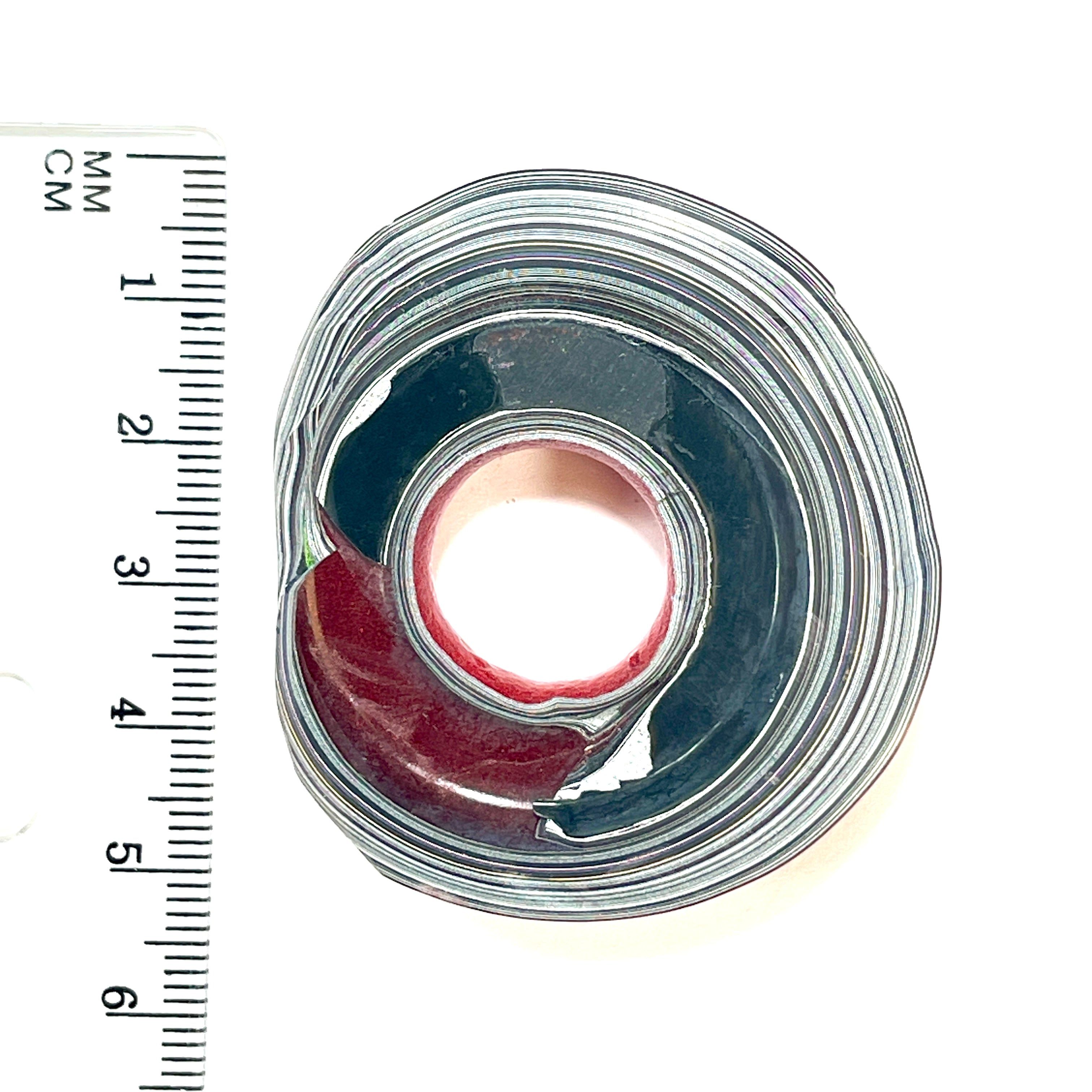 DVH Fordite Specimen Red Donut Buck Hole Polished Face Michigan Chv Frd Jp (6488) - DVHdesigns