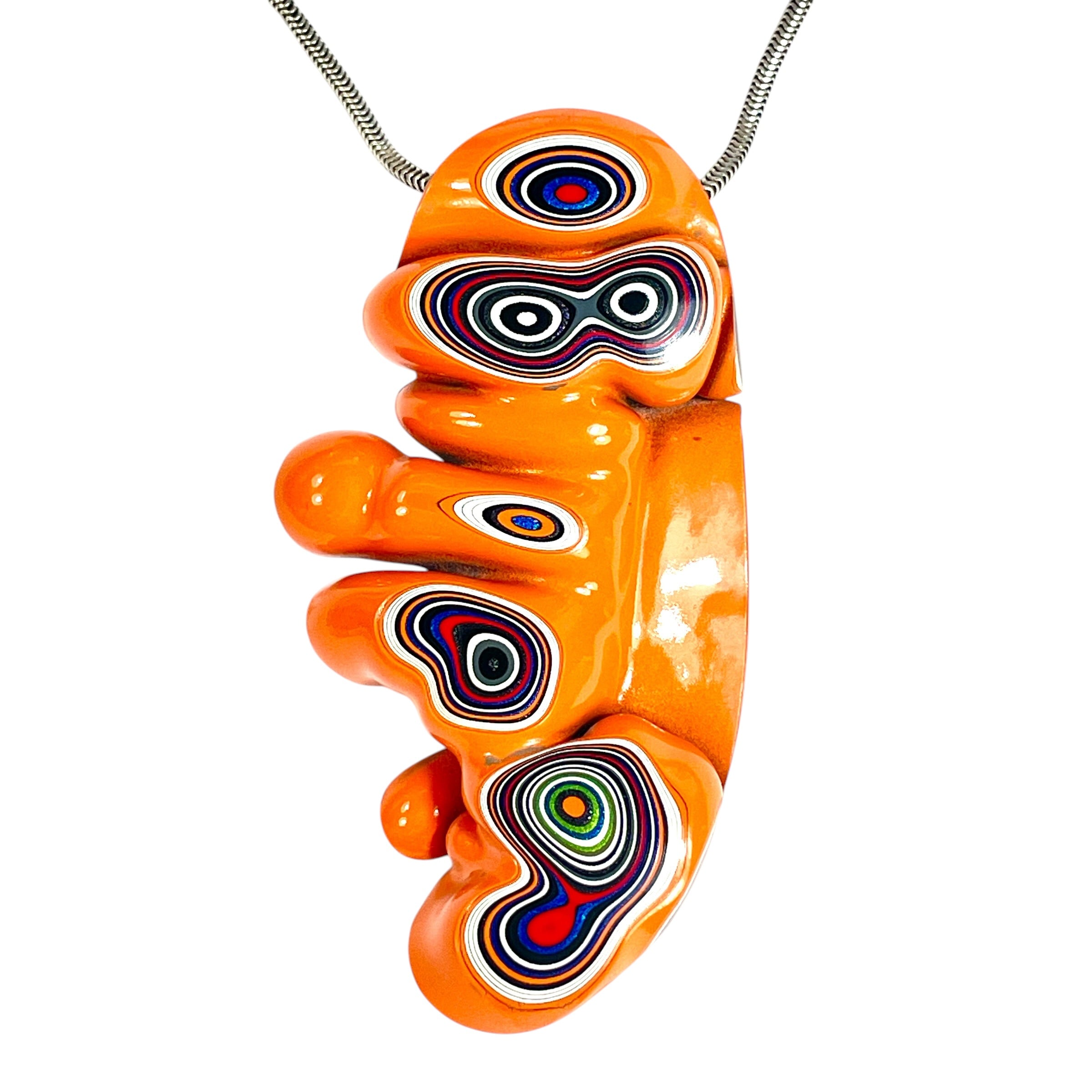 DVH Michigan Jeep Joose Orange Fordite Ridged Multi Bulls Eye Bead Pendant 72x38x11mm (6543) - DVHdesigns