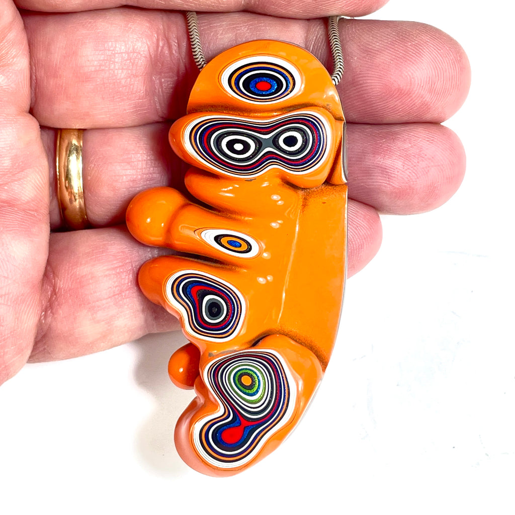 DVH Michigan Jeep Joose Orange Fordite Ridged Multi Bulls Eye Bead Pendant 72x38x11mm (6543) - DVHdesigns