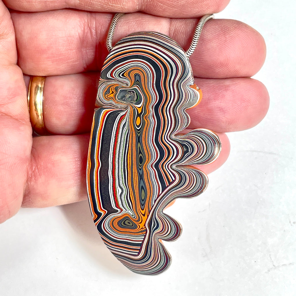 DVH Michigan Jeep Joose Orange Fordite Ridged Multi Bulls Eye Bead Pendant 72x38x11mm (6543) - DVHdesigns