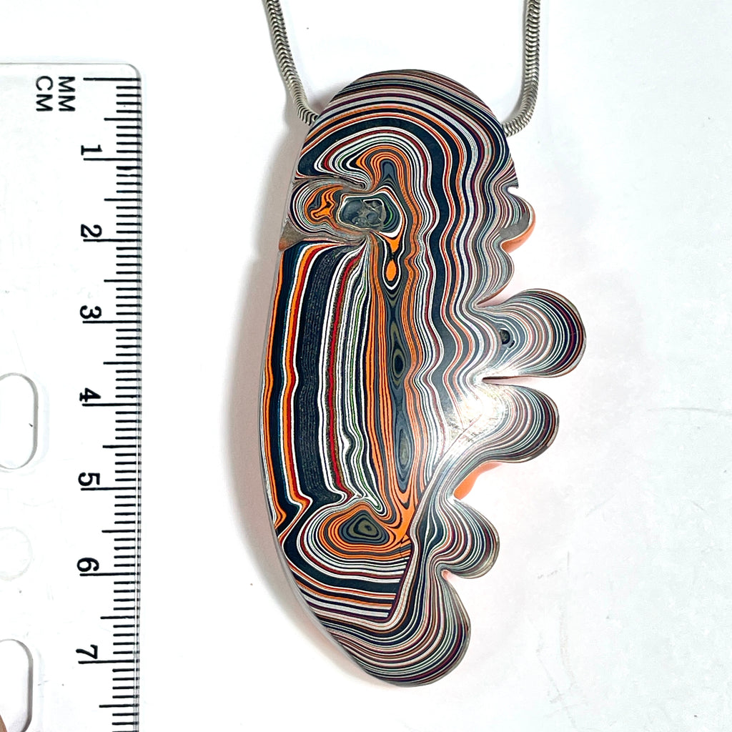 DVH Michigan Jeep Joose Orange Fordite Ridged Multi Bulls Eye Bead Pendant 72x38x11mm (6543) - DVHdesigns