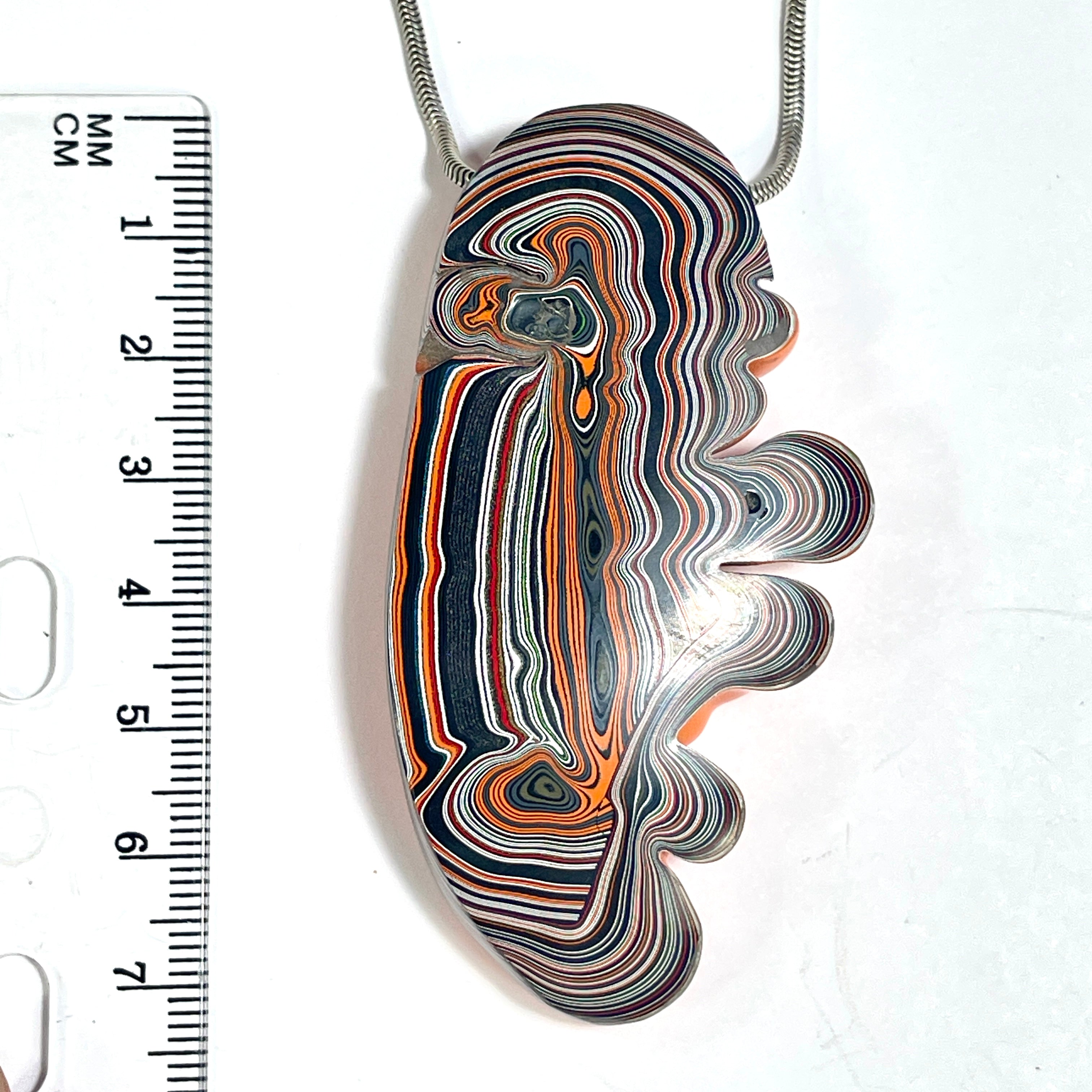 DVH Michigan Jeep Joose Orange Fordite Ridged Multi Bulls Eye Bead Pendant 72x38x11mm (6543) - DVHdesigns