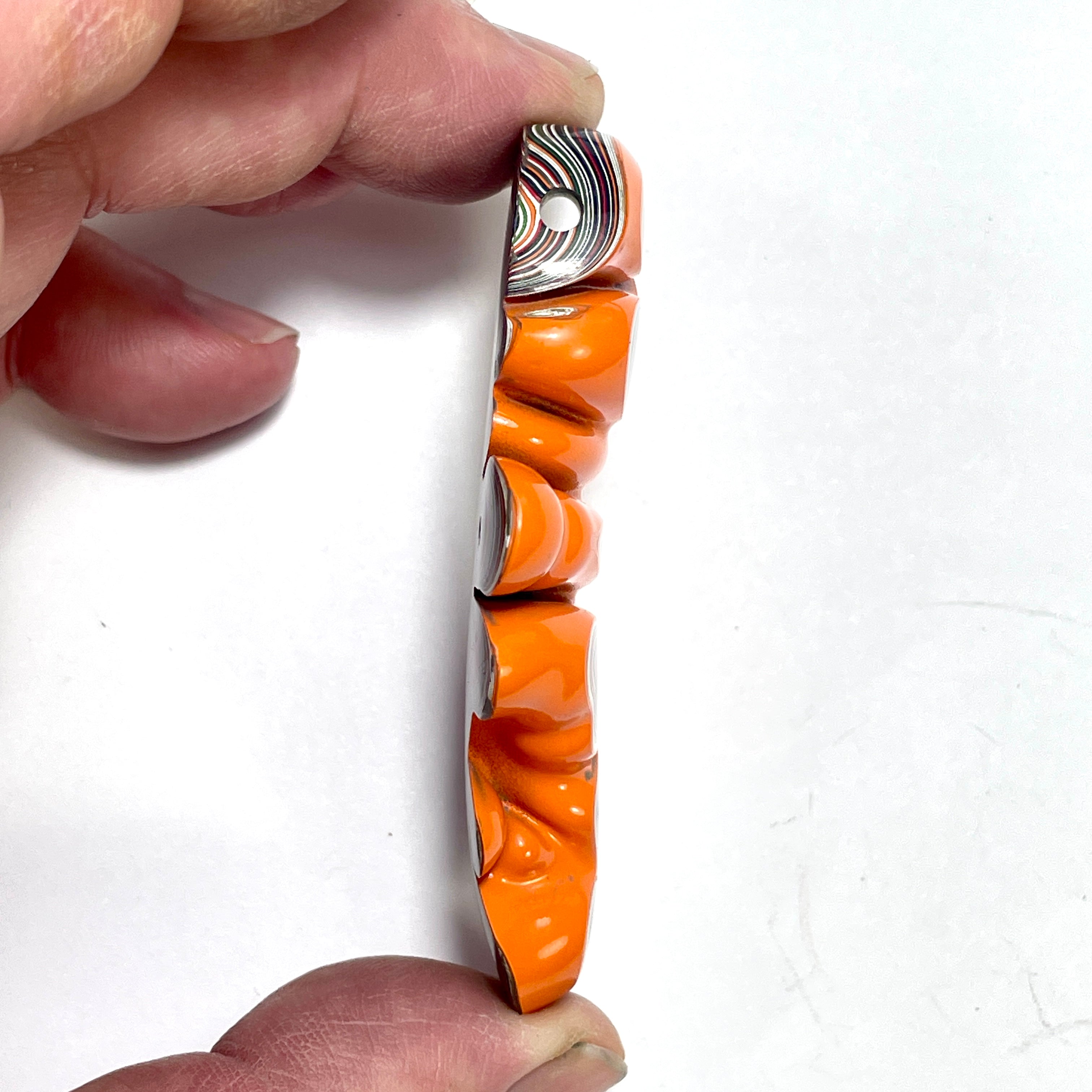 DVH Michigan Jeep Joose Orange Fordite Ridged Multi Bulls Eye Bead Pendant 72x38x11mm (6543) - DVHdesigns