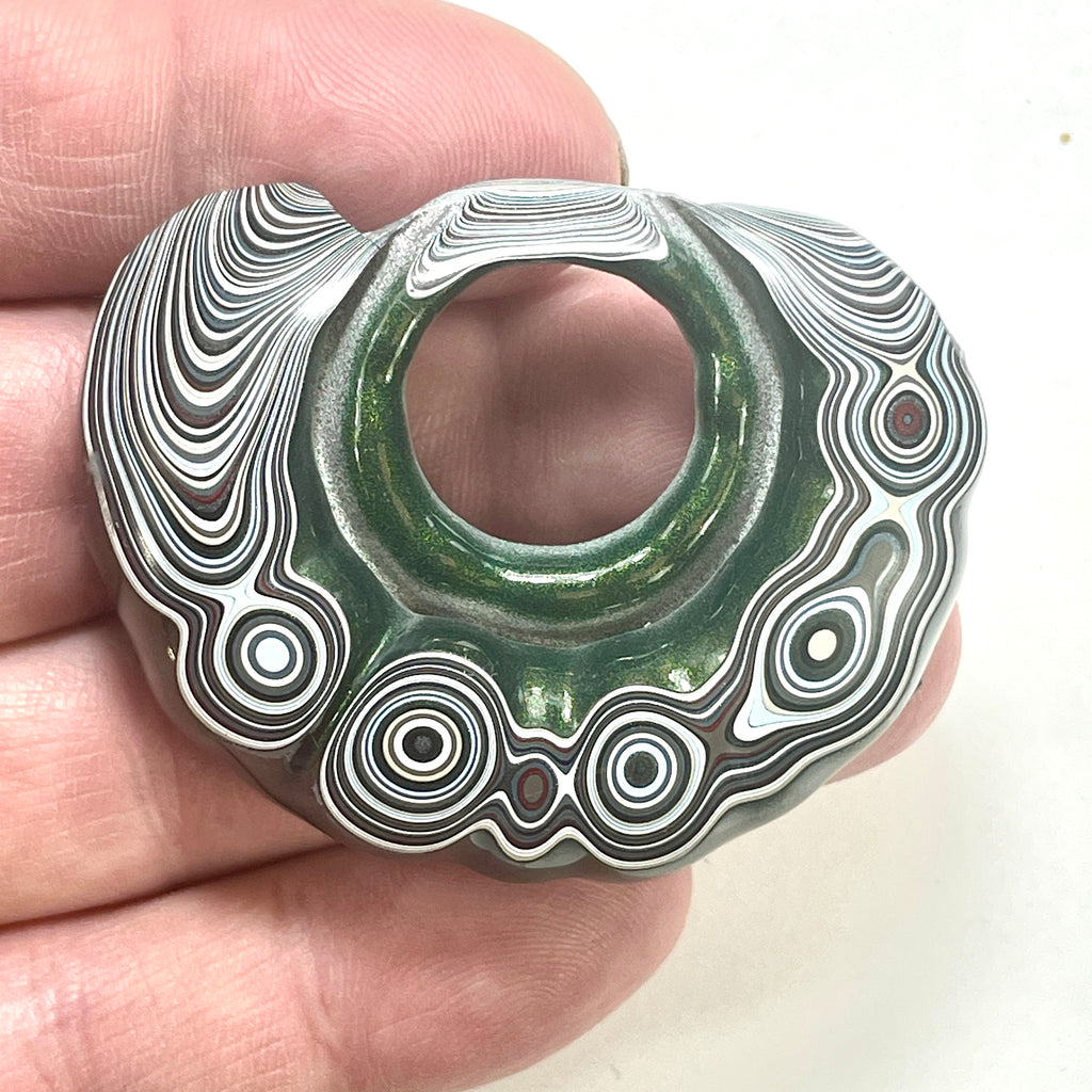 DVH Fordite Specimen Donut Buck Hole Polished Face Michigan Chv Frd Jp (6603) - DVHdesigns