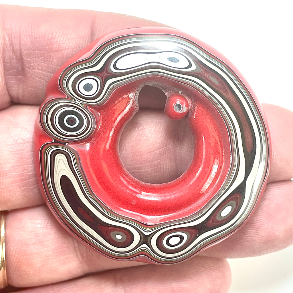 DVH Red Fordite Specimen Donut Buck Hole Polished Face Michigan Chv Frd Jp (6604) - DVHdesigns