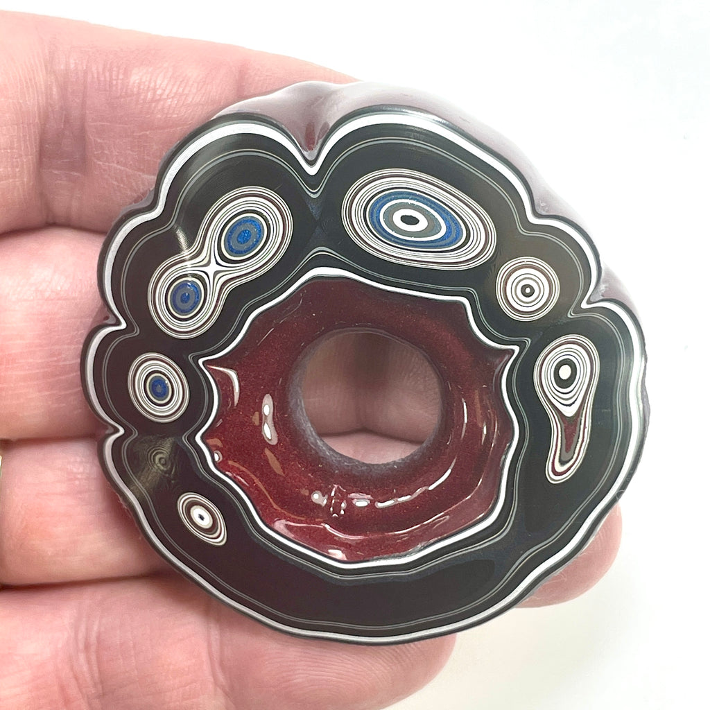 DVH Fordite Specimen Donut Buck Hole Polished Face Michigan Chv Frd Jp (6605) - DVHdesigns