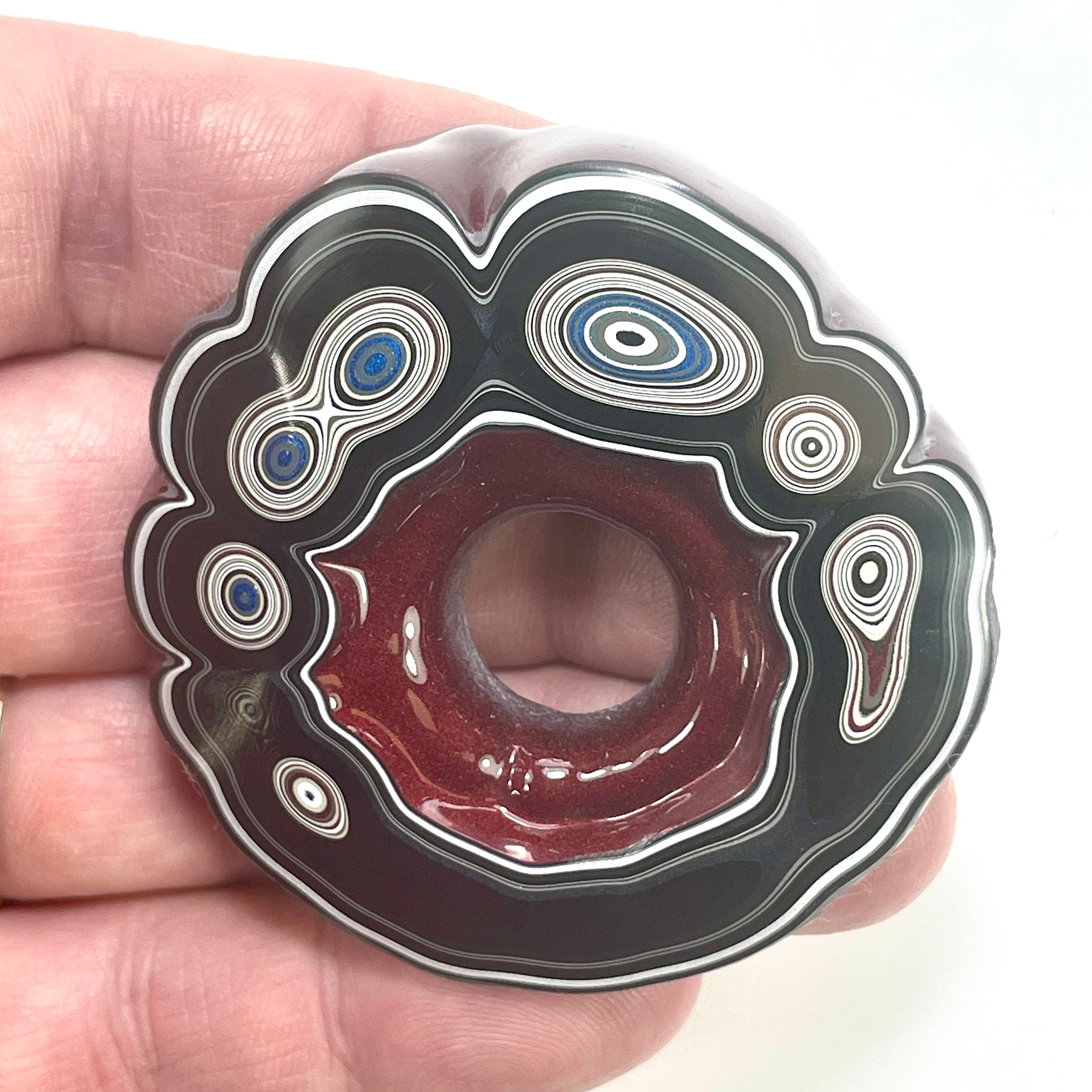 DVH Fordite Specimen Donut Buck Hole Polished Face Michigan Chv Frd Jp (6605) - DVHdesigns