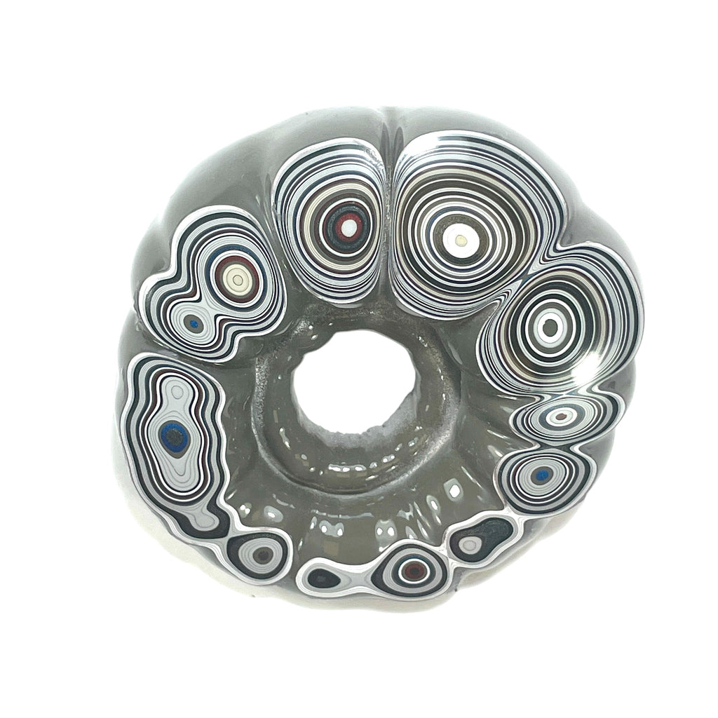 DVH Fordite Specimen Donut Buck Hole Polished Face Michigan Chv Frd Jp (6606) - DVHdesigns