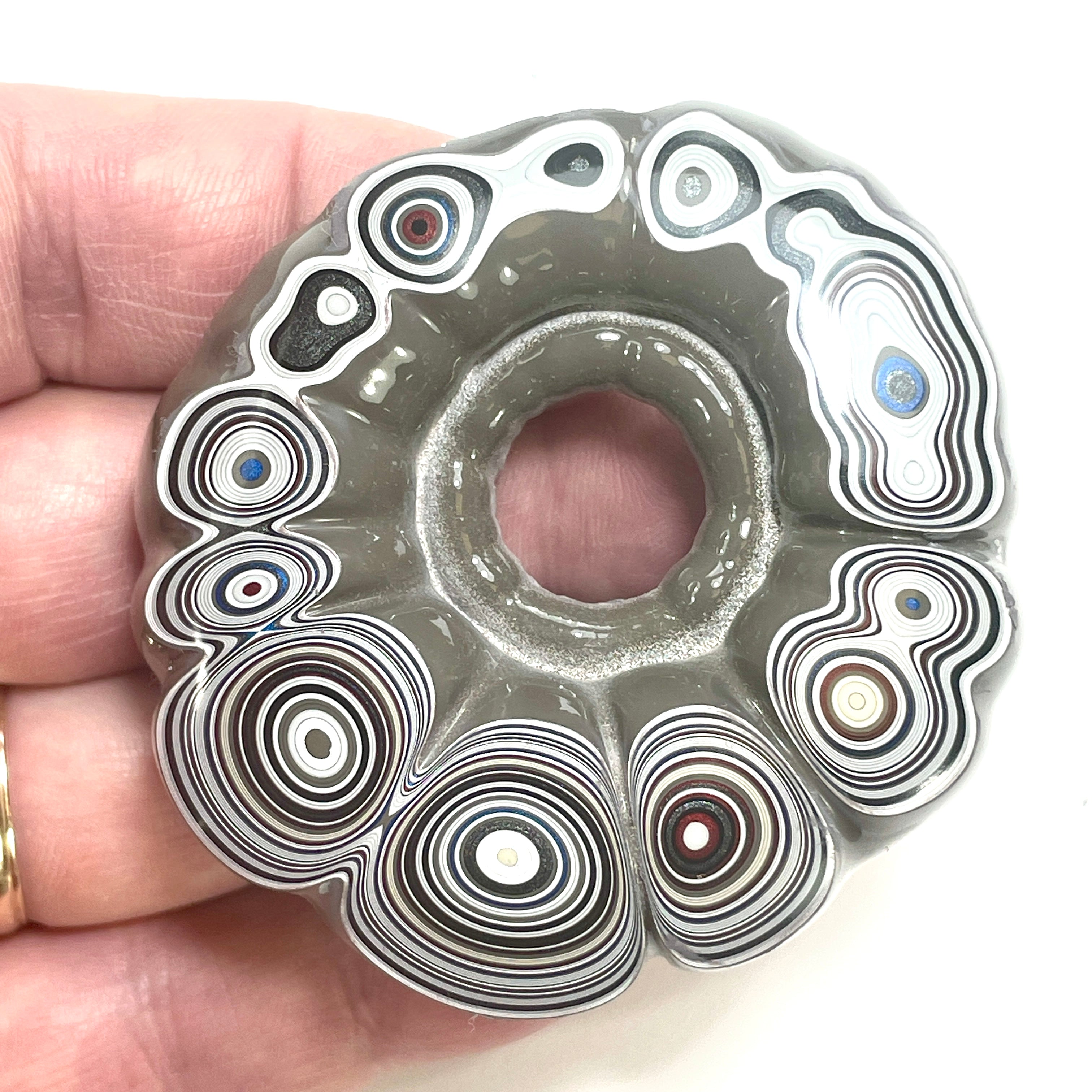DVH Fordite Specimen Donut Buck Hole Polished Face Michigan Chv Frd Jp (6606) - DVHdesigns